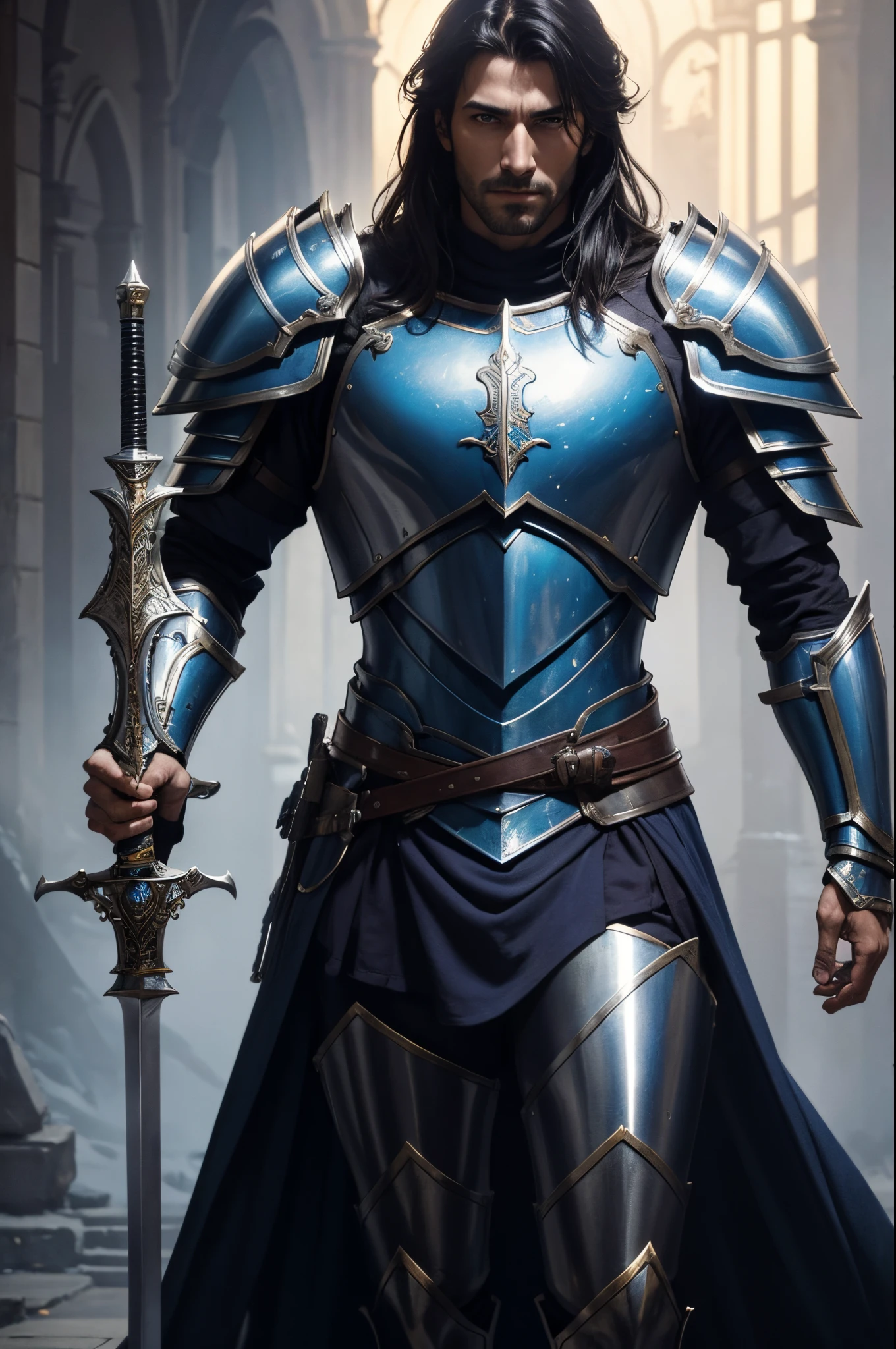 8K,1 male,Arafed image of a man in armor holding a holy sword, Super handsome,Paladin,William H.. Pongilppi, Arsen Lupin as Paladin, wojtek fus, andreas rocha and john howe, ArtGerm Craig Mullins, ArtgermとCraig Mullins, Full armor fantasy holy knight, Attractive man in armor, silvain sarrailh, Malepaladin,Beautiful expression,delicate armor work,