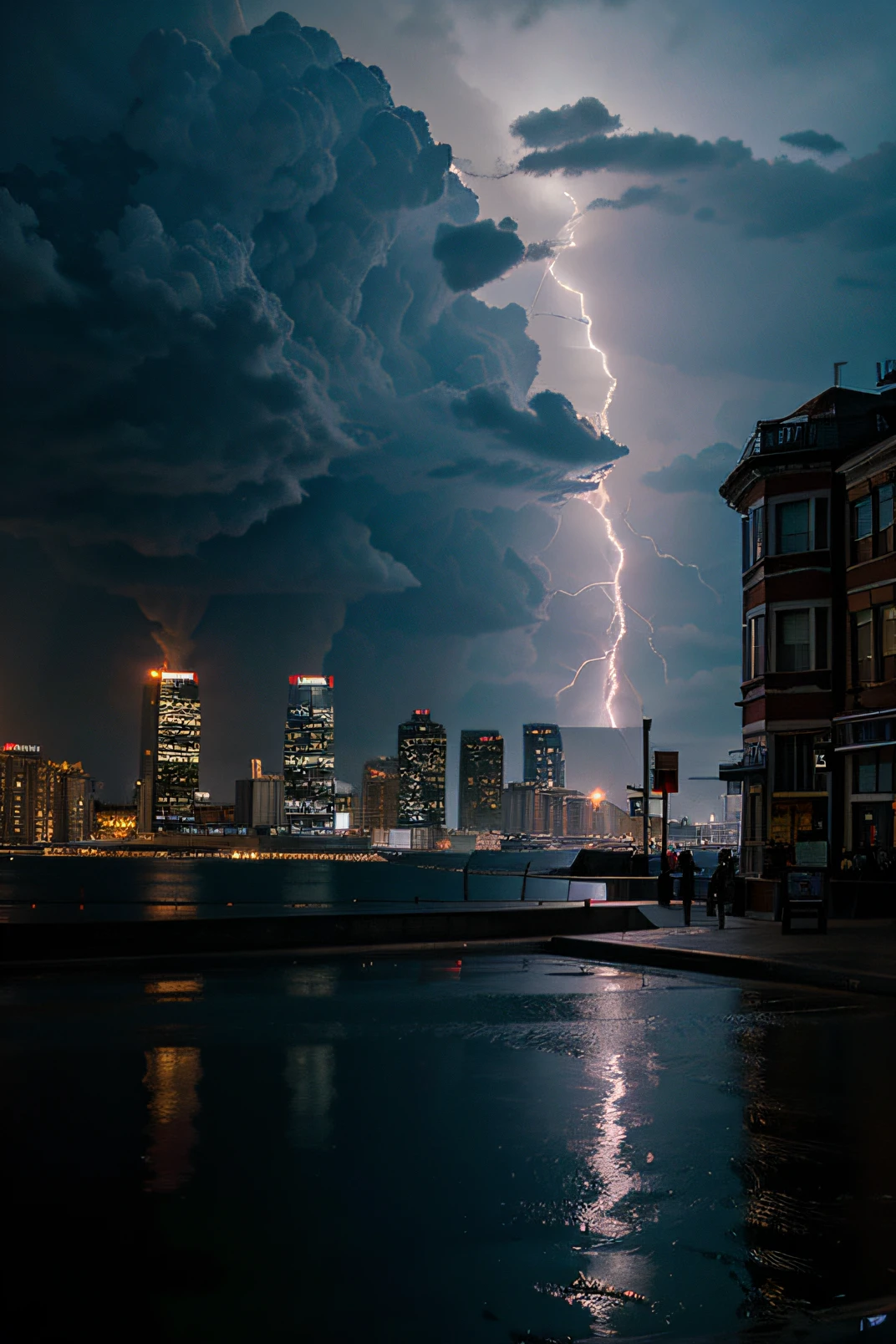 Draw a flash of lightning in the city at night