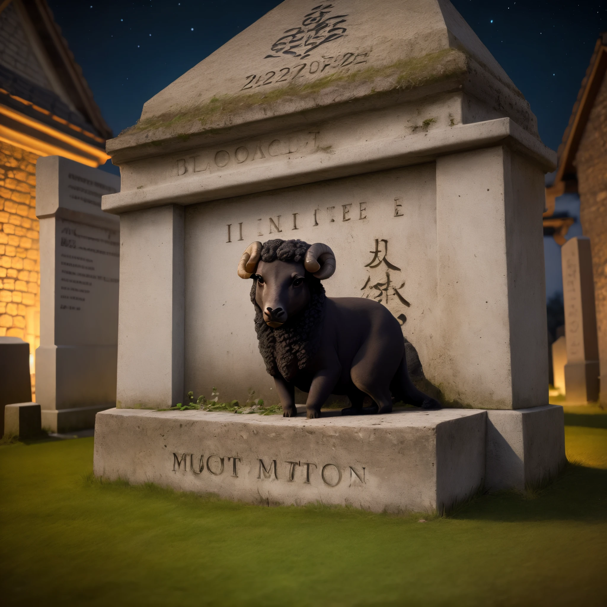 Mouton black ensaiglanté in a cimetiere la night