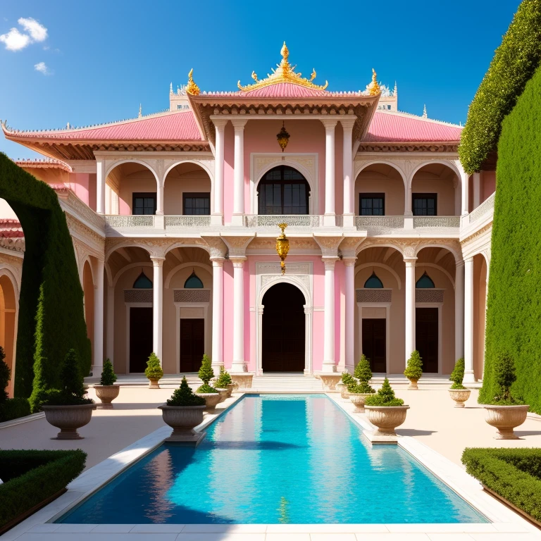 The palace has a front façade in two different colors of white and pink marble, which makes it stand out among the surrounding building. This palace was designed in the Italian Renaissance style, giving it an elegant and luxurious character. Antiques and precious works of art are distributed throughout the gardens that surround it and contain a group of fountains, swimming pools and artistic statues. It gives the palace a calm and refreshing character at the same time