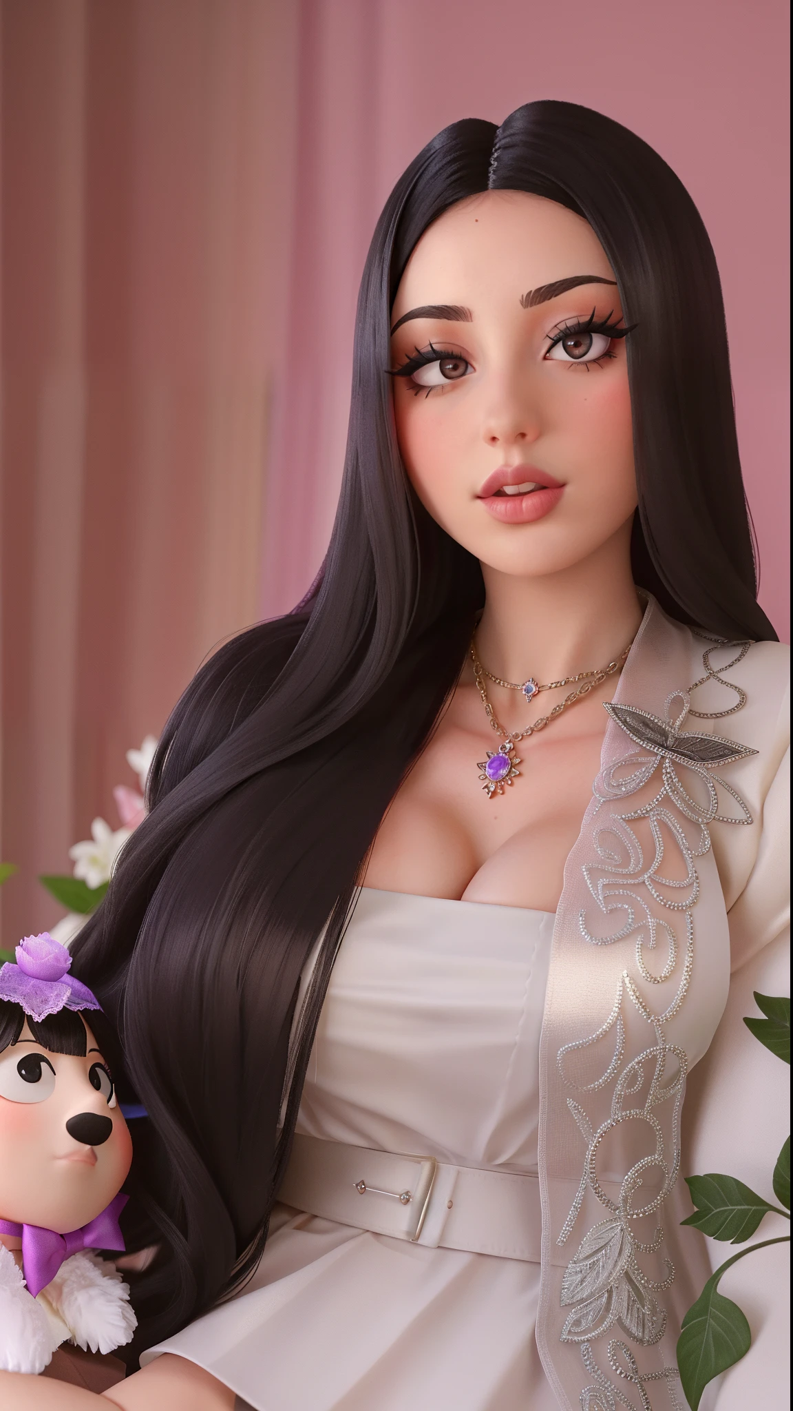 Es gibt eine Frau mit langen schwarzen Haaren, who wears a floral robe, mit glattem schwarzem Haar, schwarzes, seidiges Haar, Frau mit langen schwarzen Haaren, langes, glattes schwarzes Haar, glattes schwarzes Haar, langes kurviges schwarzes Haar, Portrait of Haifa Wehbe, Cardi B, mit langen schwarzen Haaren, Violet Myers, Ava Max, langes schwarzes, glattes Haar, langes schwarzes Haar mit Pony