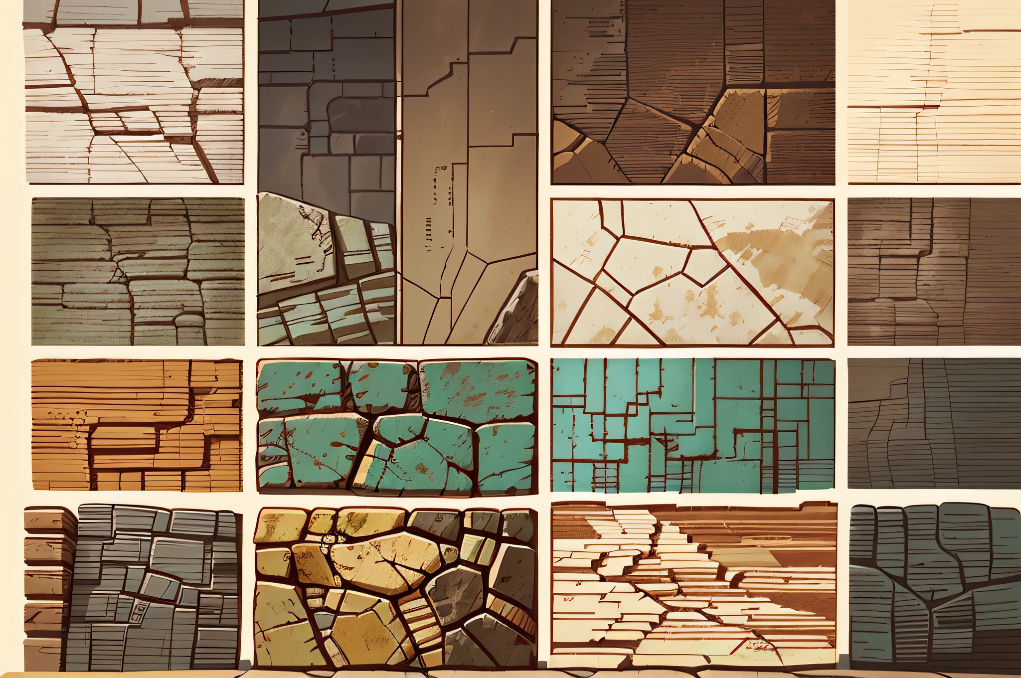 a close-up of individual and separated textures that serve as an asset and graphic resource for a 2d video game different tileable tile set textures of rocks, Estructuras rocosas altamente detalladas, Texturas pintadas a mano, Textura del juego 2d asset game, Texturas estilizadas pintadas a mano, various origins, mapas de texturas pintadas, Texturas estilizadas, Textura de videojuegos, textura de juego perfecta, texturas de desarrollo, Texturas de alta calidad, texturas en capas estilizadas, diferentes texturas y materiales, Texturas realistas, separadas fondo blanco