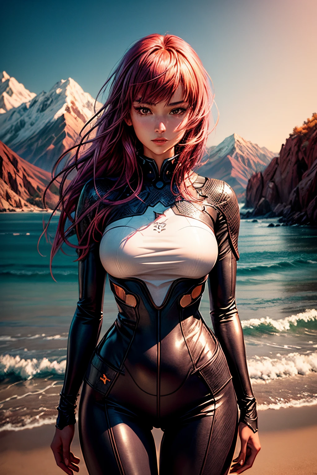 best quality, masterpiece, upper body,
(:1.6) ukrainian woman, Laura Bailey, (smirk:0.4), arms behind back,
ponytail auburn hair,
aquamarine eyes,
cyberpunk see-through open gown,
windy, floating light particles, centered,