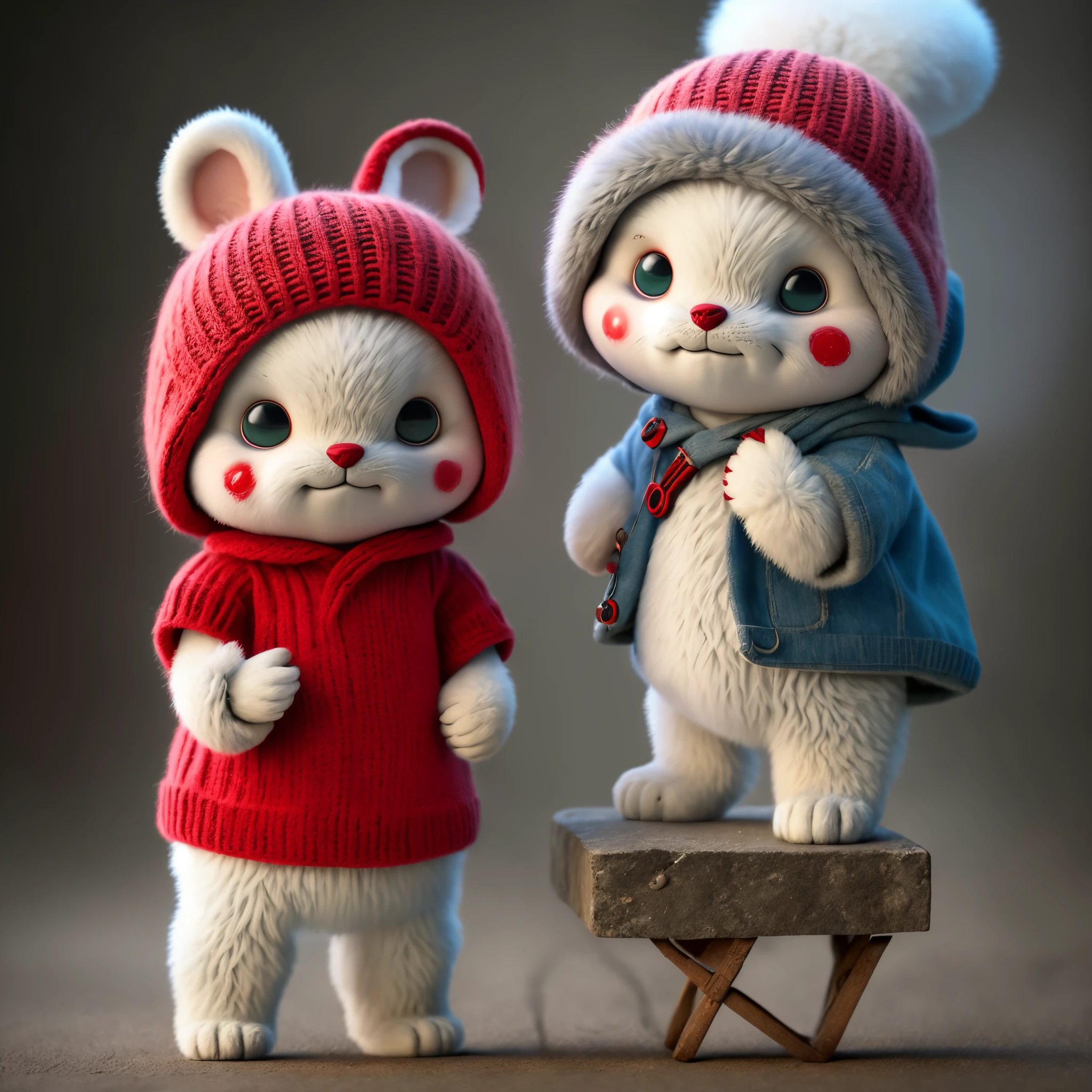 /image very white little red hat with bleeding eyes and the big bad wolf at his feet realistic