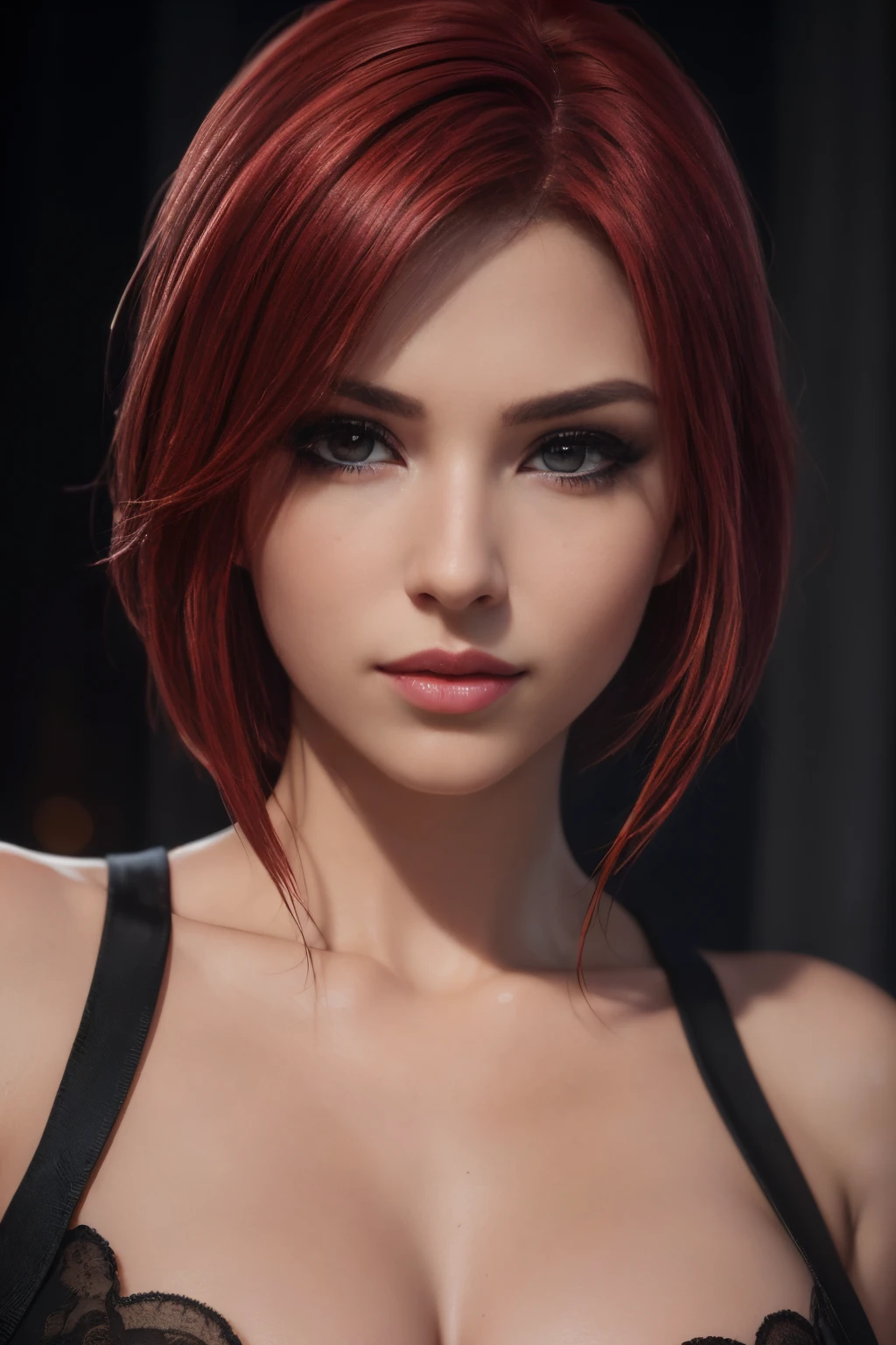 (best quality,4k,8k,highres,masterpiece:1.2), ultra-detailed, (realistic,photorealistic,photo-realistic:1.37), beautiful detailed eyes, beautiful detailed lips, extremely detailed face, long eyelashes, flawless skin, exquisite facial features, radiant complexion, captivating gaze, alluring smile, sensual lips, dark fantasy, a beautiful woman, finely crafted facial Rayne from game the BloodRayne features, intricate brush strokes, beautiful lighting, Cinematic, Color correction, stylized anatomy, short red hair, full body, evil smile and a look from under the brows, sensual atmosphere, artistic lighting , (cool colors), damp, reflections, (masterpiece) (perfect aspect ratio), (realistic photo), (best quality), (detailed)