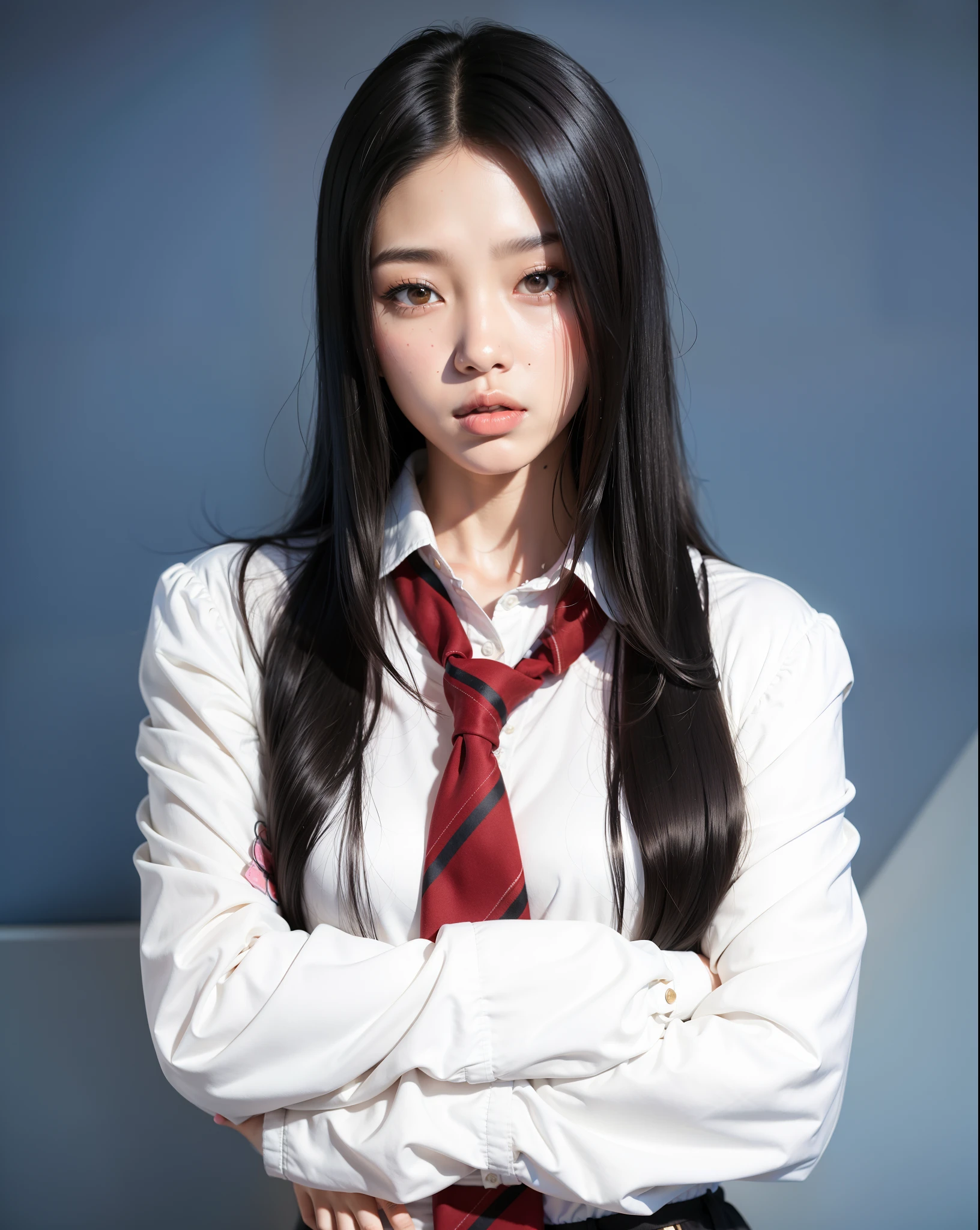 mulher arafa de camisa branca e gravata posando para uma foto, Portrait of female Korean idol, jennie blackpink, portrait of a japanese teen, Asian girl with long hair, Retrato de Jossi de Blackpink, japanese model, young asian girl, menina coreana, Sui Ishida com cabelo preto, com cabelos longos e olhos penetrantes, portrait of kpop idol