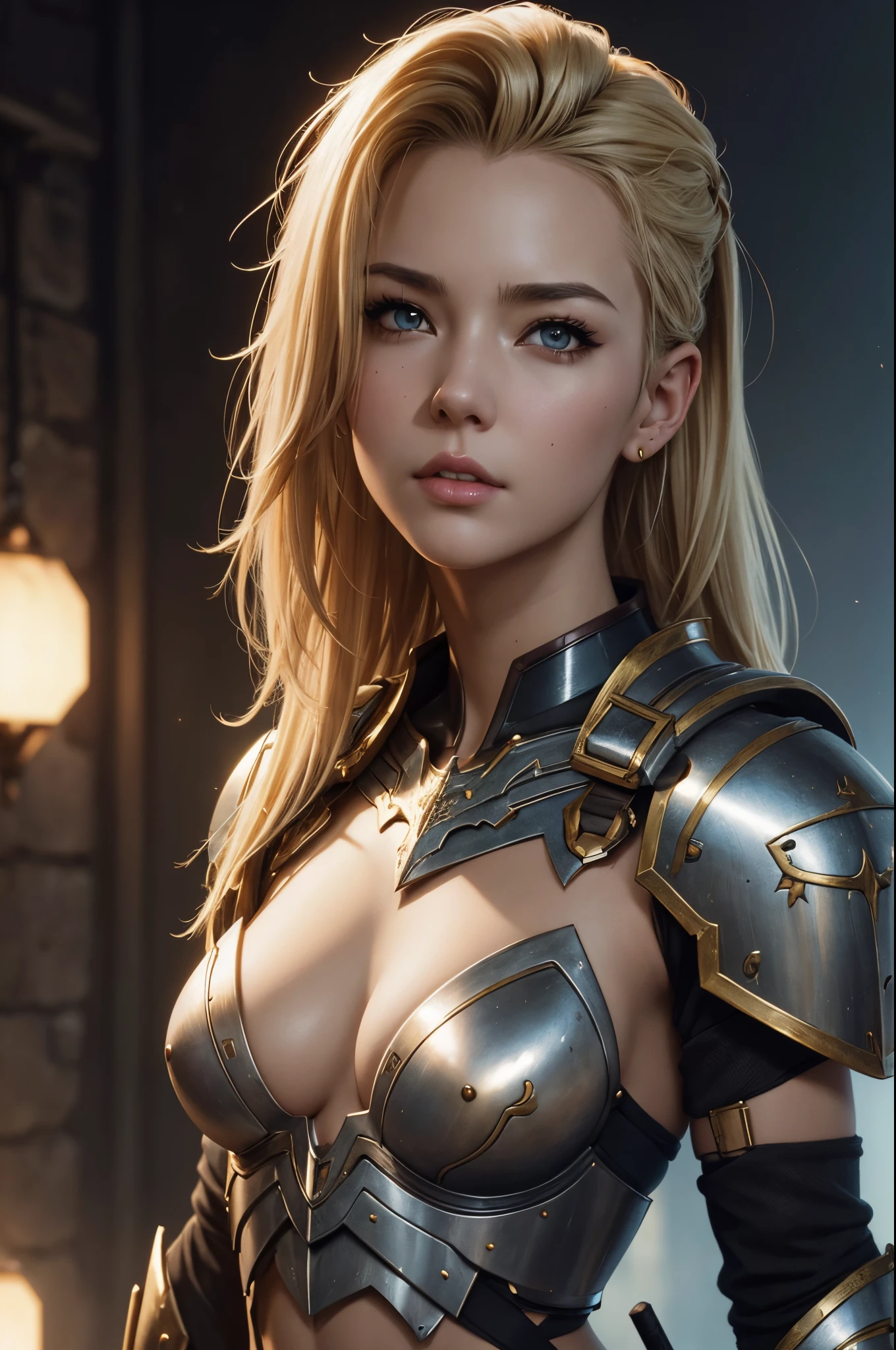 8K,small tits,A blonde mohawk-haired girl wearing a destroyed chest armor., artgerm julie bell beeple, Portrait of a girl holy knight with very small breasts, Portrait of a girl paladin, Alexandra Fomina Artstation, artgerm portrait, artgerm and wlop, ArtGerm ; 3d unreal engine, wlop and ArtGerm, ig model | ArtGerm, gorgeous girl paladin,超A high resolution,super realistic skin,tiny chest,enticing,Destroyed chest armor,exposed small breasts,