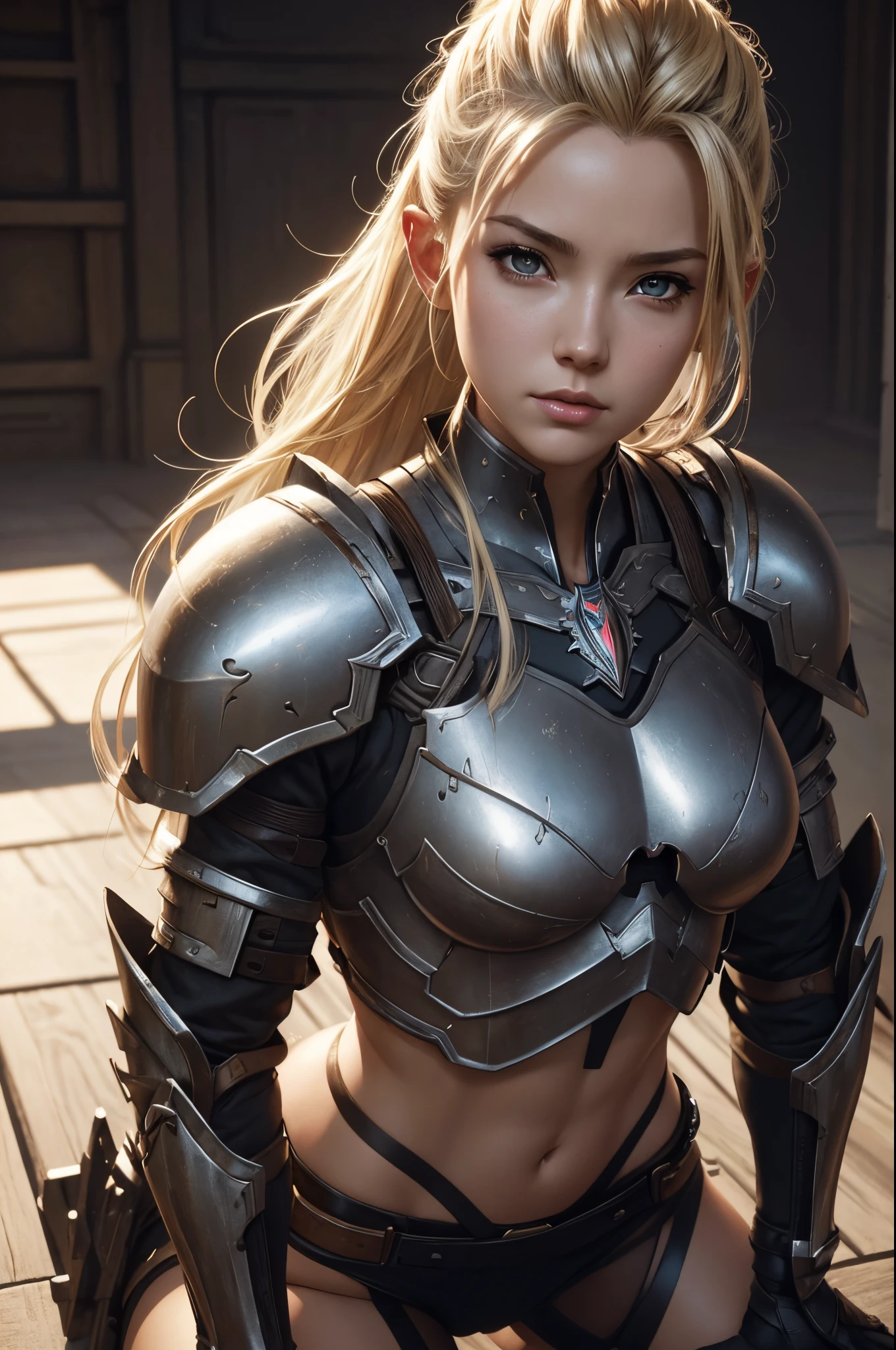 8K,small tits,A blonde mohawk-haired girl wearing a destroyed chest armor., artgerm julie bell beeple, Portrait of a girl holy knight with very small breasts, Portrait of a girl paladin, Alexandra Fomina Artstation, artgerm portrait, artgerm and wlop, ArtGerm ; 3d unreal engine, wlop and ArtGerm, ig model | ArtGerm, gorgeous girl paladin,超A high resolution,super realistic skin,tiny chest,enticing,Destroyed chest armor,exposed small breasts,