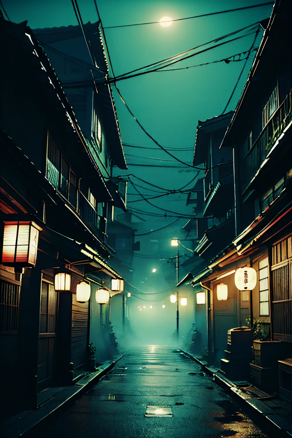 , HORROR GAME ZERO STYLE BACKGROUND, japanese Horror city at night,