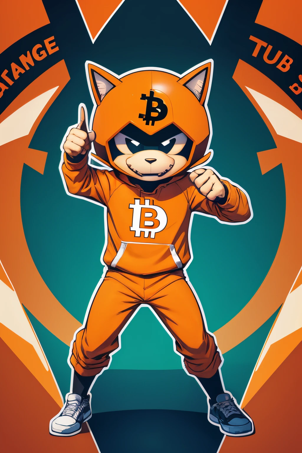 comic mascot character of an orange bitcoin pill, logo