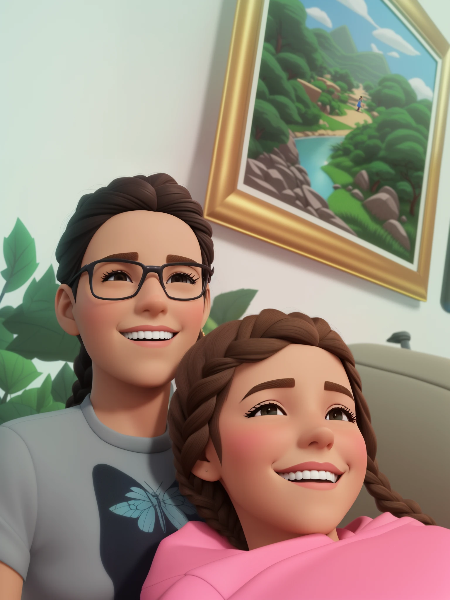 Transformar essa foto em um desenho animado 3D Disney picture (adjust long girl's hair with braid and lighter)