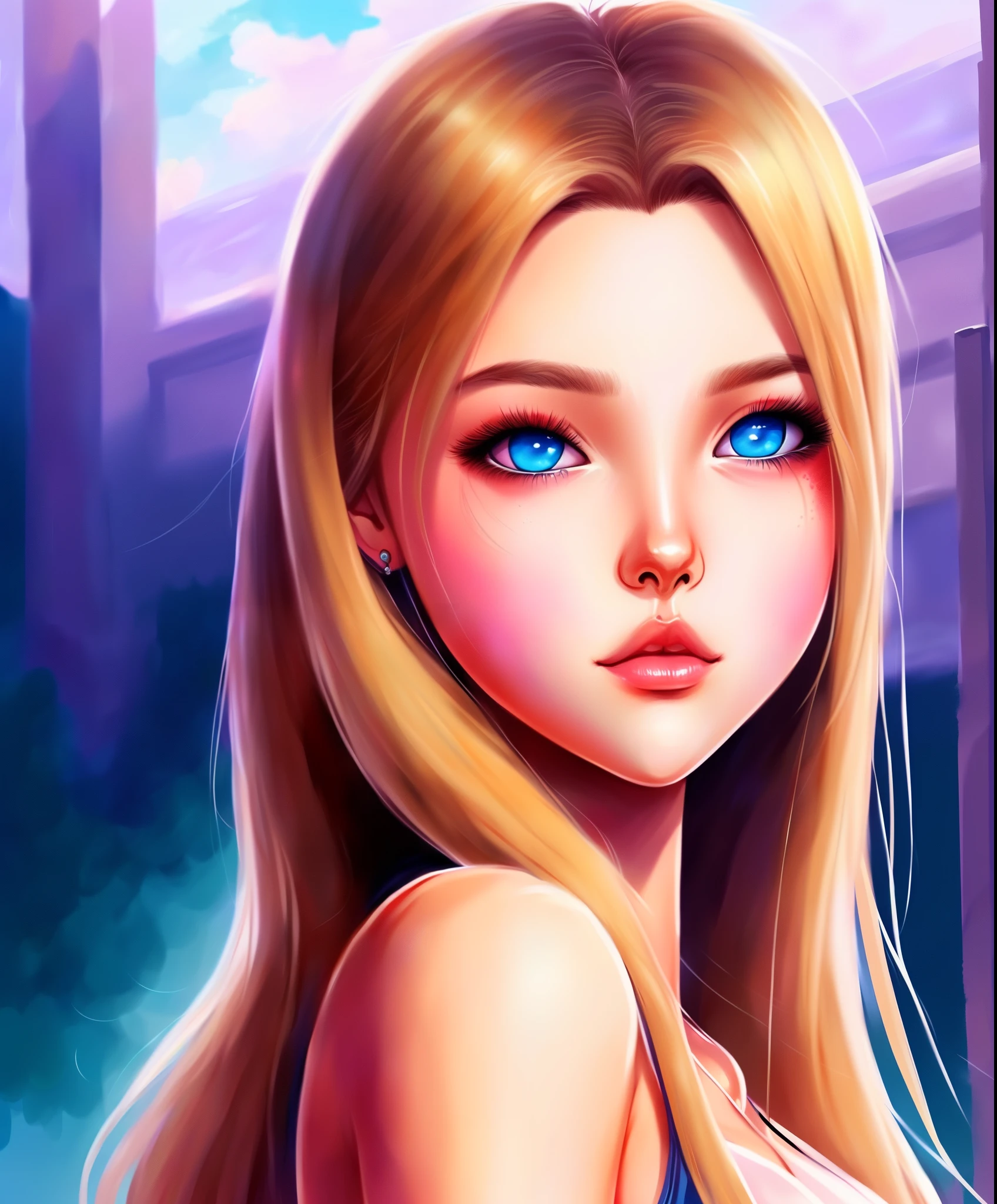 Girl with long black hair and blue eyes, semirrealistic, anime difussion