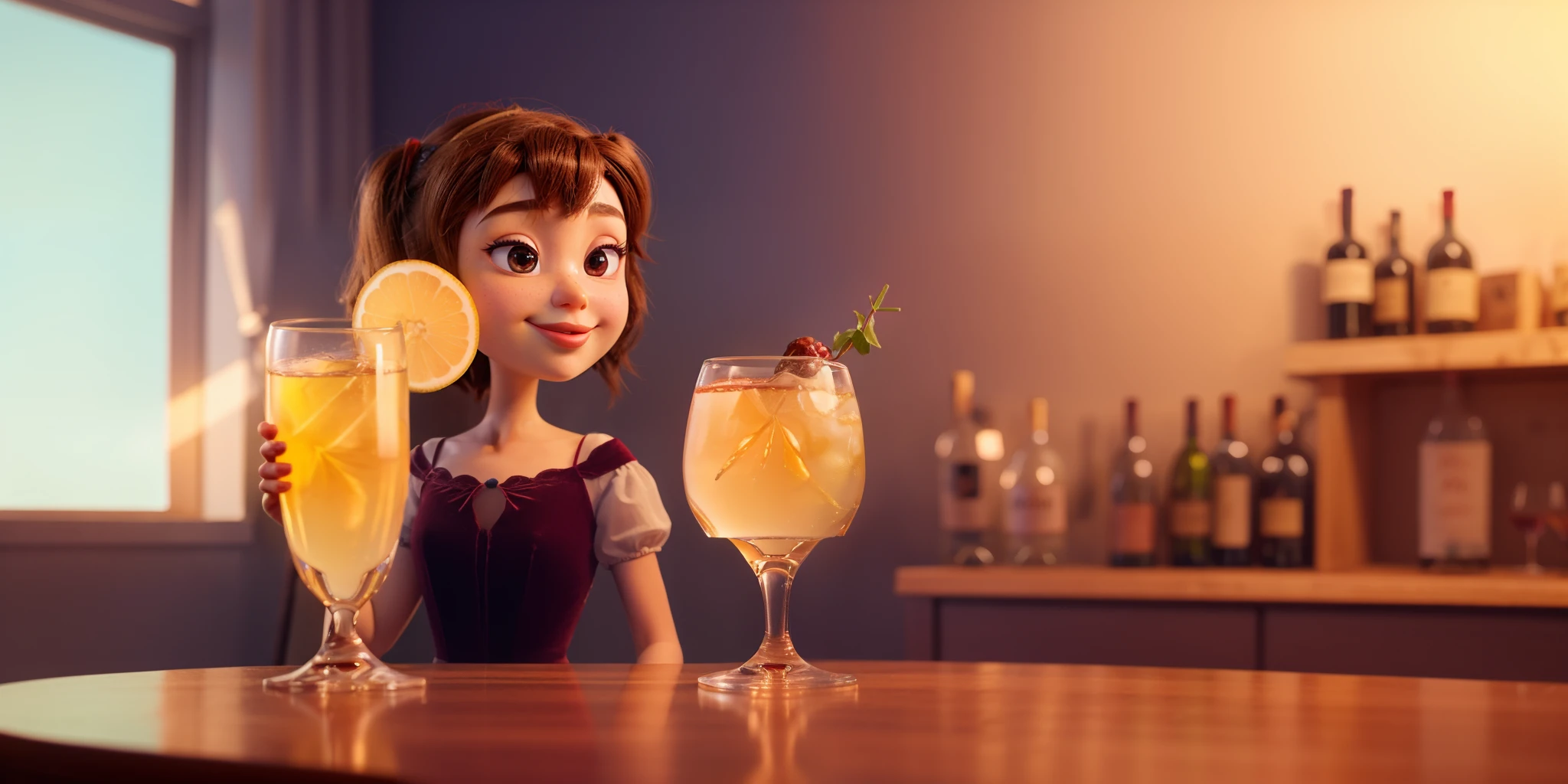 Pixar girl drinks wine