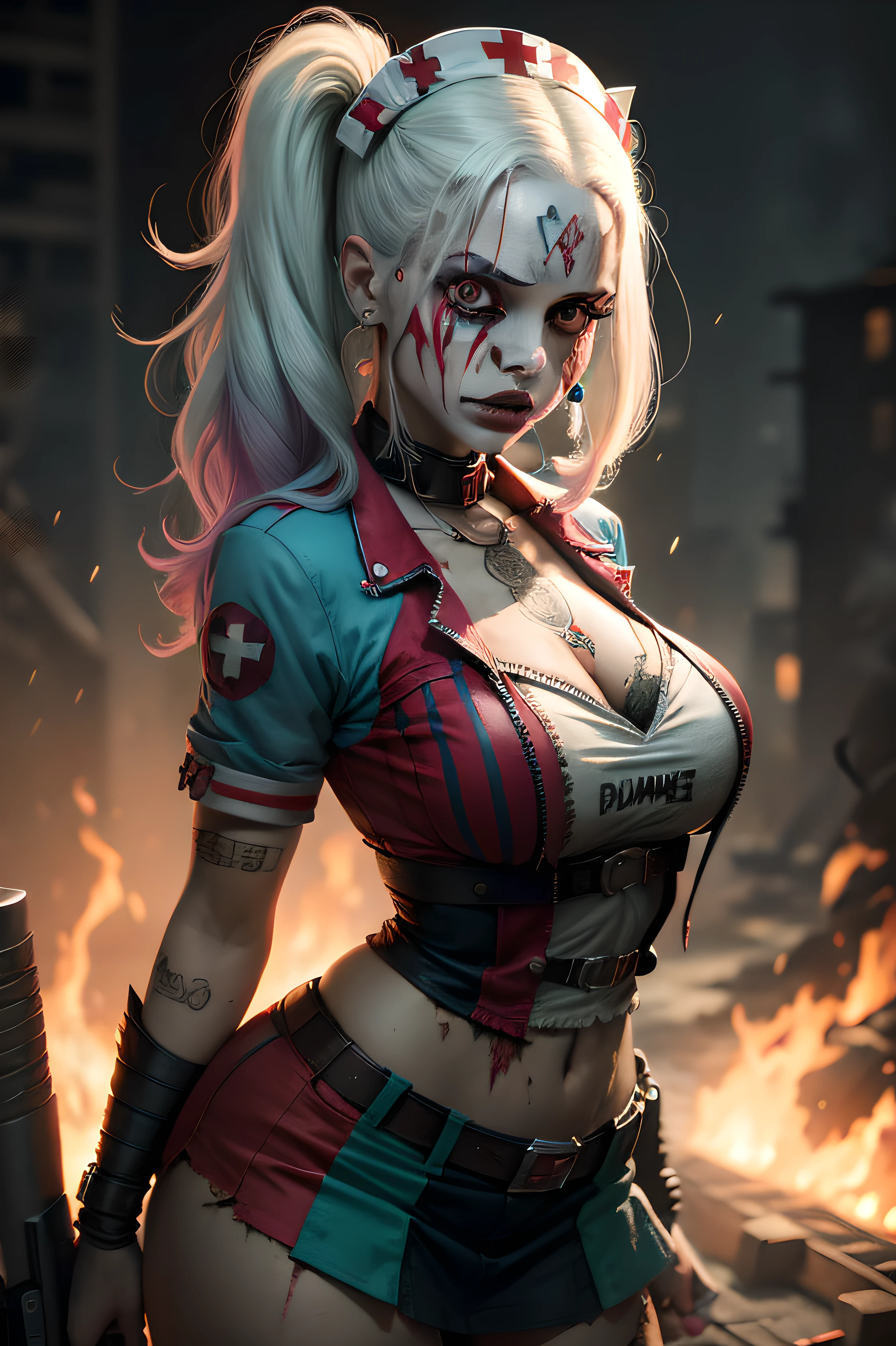 an grey alien monster vampire, wearing a meat dress, angry screaming happy sad crying, in a candy street, lots of insect people looking at her, 8k