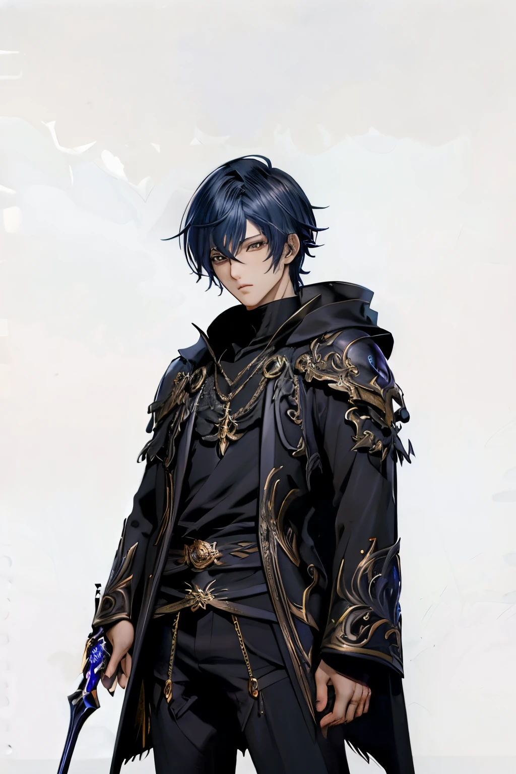Anime style illustration of a guy with (cabelo preto) e (olhos vermelhos) (terno preto de luxo), caprichoso, JRPG, charmoso, emocionalmente, ambiente detalhado, genial, imaginativo , visualmente rico, atmospheric, ampliado, flat lighting, 2d, desenho animado, vetor, arte de MSchiffer, melhor qualidade, best resolution