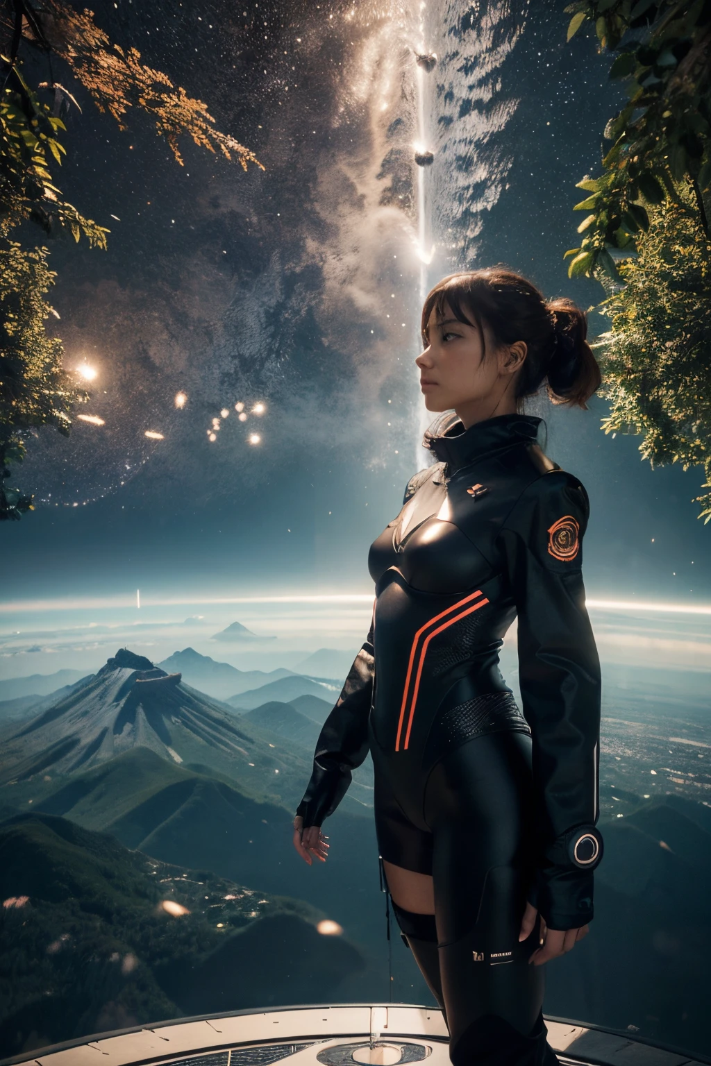 I'm a woman watching from a circle of views that regards a ville reply of reference of animation , par Kurt Roesch, technologie et nature, technologie et nature en harmonie, Humains endormis in guérison capsules, Bip de rendu 3D, Technologie d'un autre monde, par Derek Zabrocki, Nomades high-tech, Stylized illustration, peinture mate de l'esprit humain, An omnipresent Japanese numerical paysage , une personne qui adore les mangas