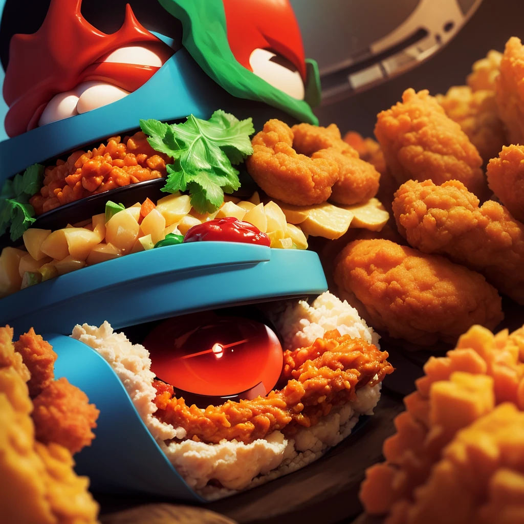 Dr Mephesto eat Nacho Fried Chicken cartman from southpark, by Guillaume Renard