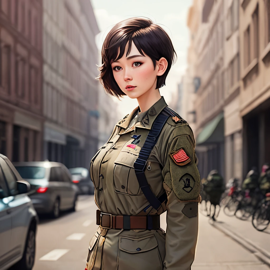 Short hair woman soldier