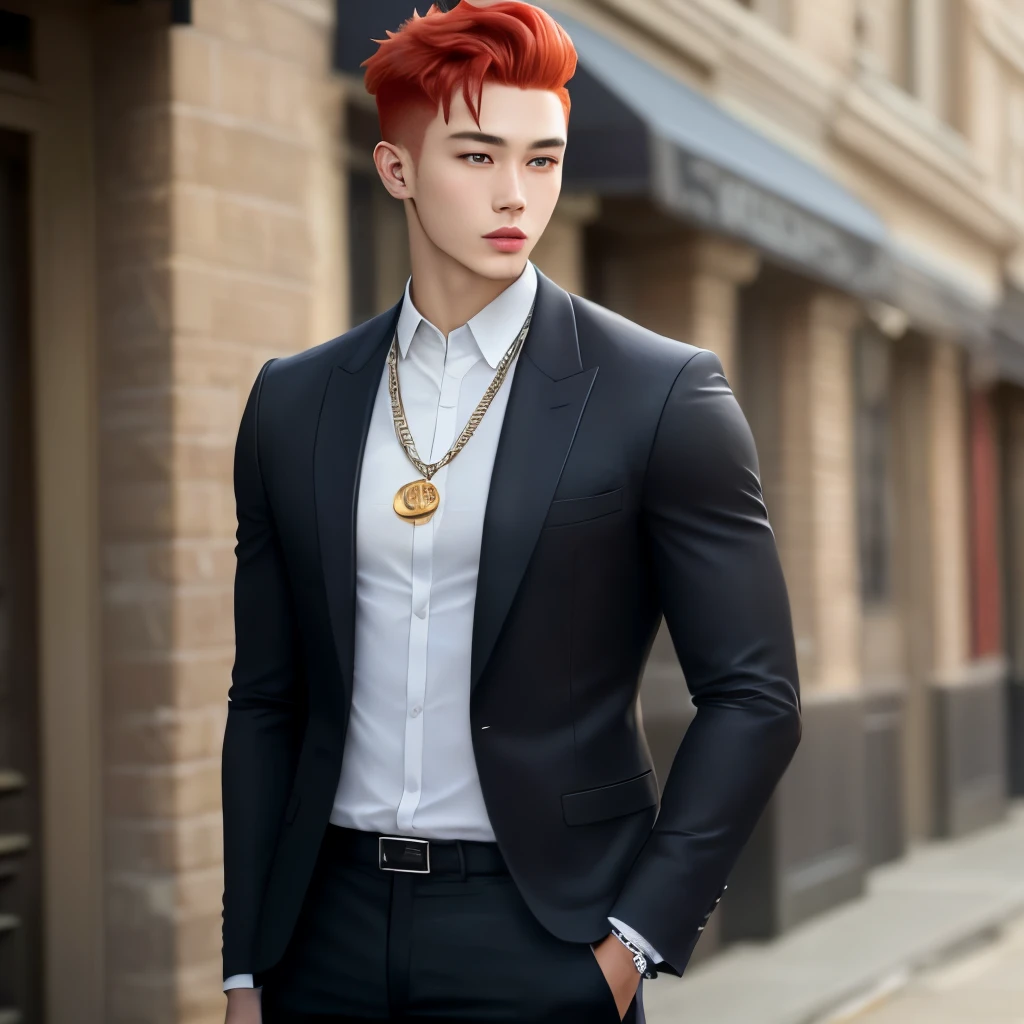 red hair, hip hop music lover, fashionable,extremely handsome, smart charming young man