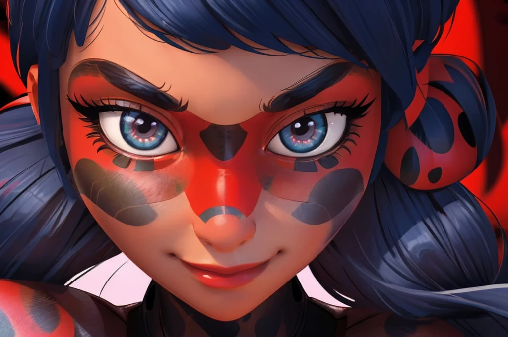 (( solo )), ultra wide angle, in focus, gorgeous, lifelike, face portrait of a young lady,  (centered:1.3),  ( Miraculous LadyBug :1.3 ), beautiful, belle, wearing eyewear mask of LadyBug, octagon patterns on mask, [nano-technology pattern on mask], lady bug earrings, naughty face, tilting head,   (highly detailed face and eyes, highly detailed pupils :1.3), highly detailed skin texture, highly detailed mask texture, detailed lips, snubnosed, long eyelashes,   colorful sunny  Paris town on background, arrogant expression,  medium shot, hyper details, lighting art, cinematic, insane details, intricate details, hyper-detailed, goth, fractal, realistic, cinematic,