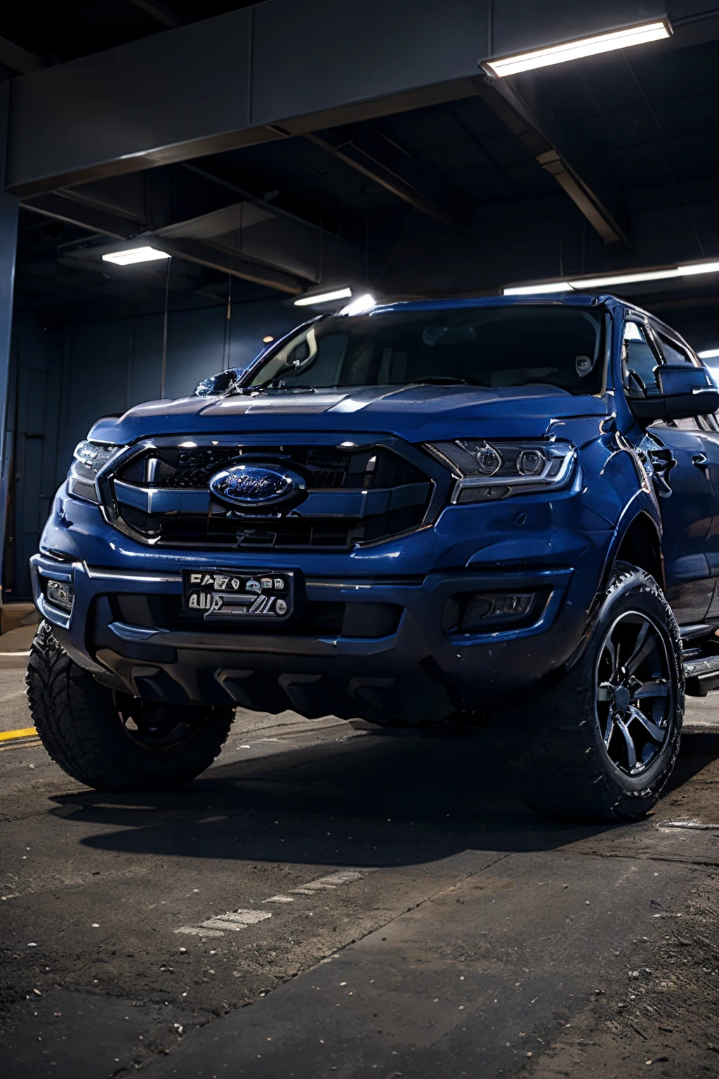 A 2020 navy blue ford Everest titanium, with 1.5 inch lift, an ARB 4X4 accessories bullbar, Disney Pixar cars, Disney cartoon