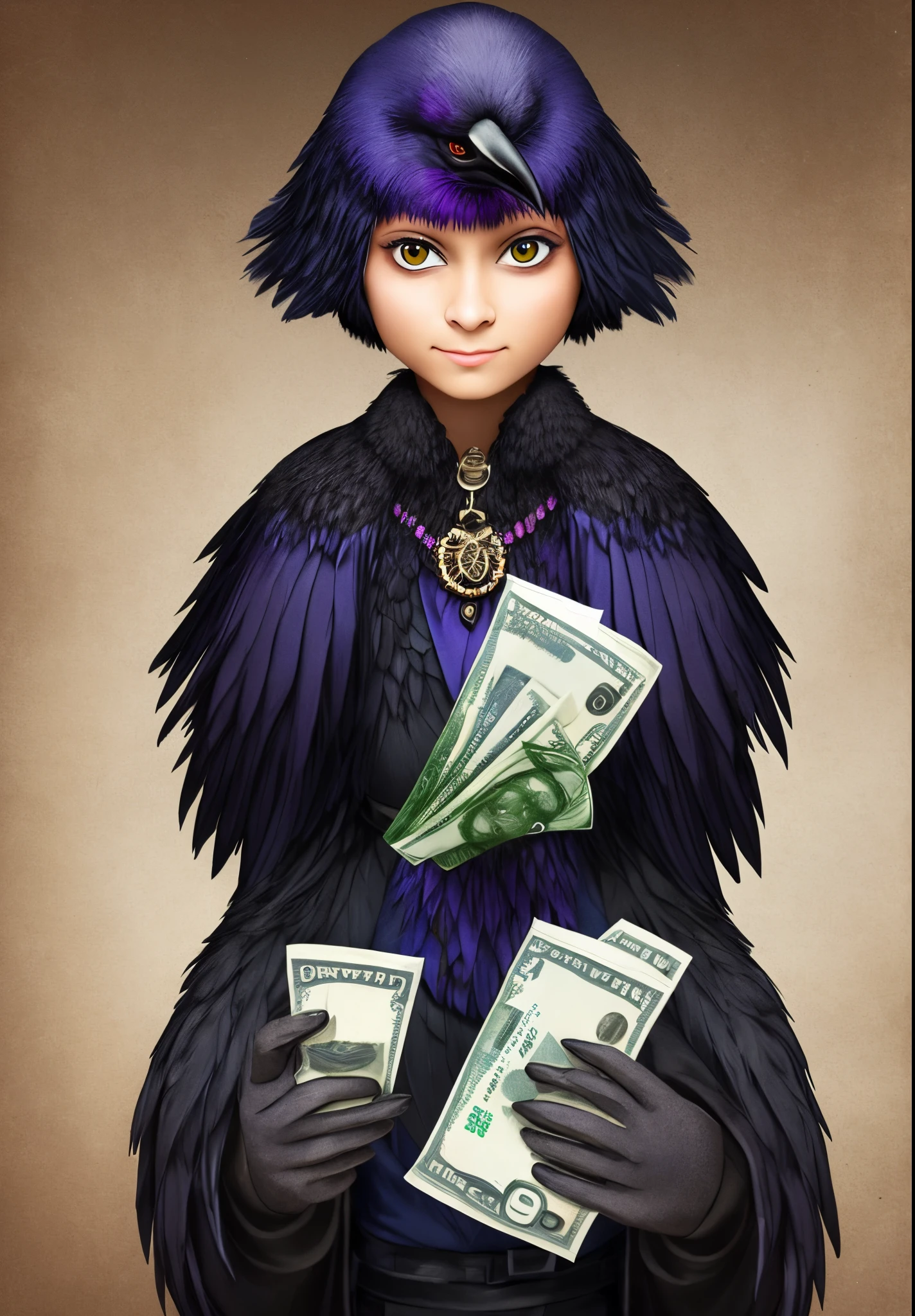 Raven holding money
