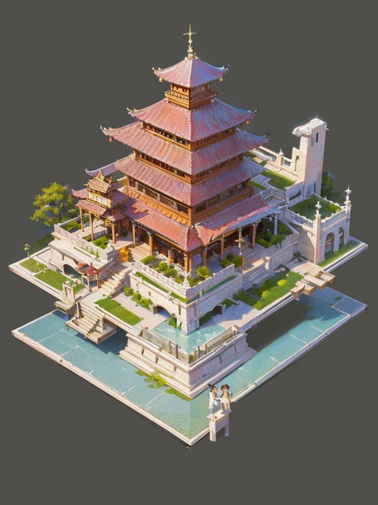 (isometric:1.5), (masterpiece, top quality, best quality, official art, beautiful and aesthetic:1.2),(16k, best quality, masterpiece:1.2),architecture, [:(black background:1.5):30],, east asian architecture, (simple background:1.5), scenery, no humans, stairs, building, wall, doorstep buildings, stairs, Chinese architecture