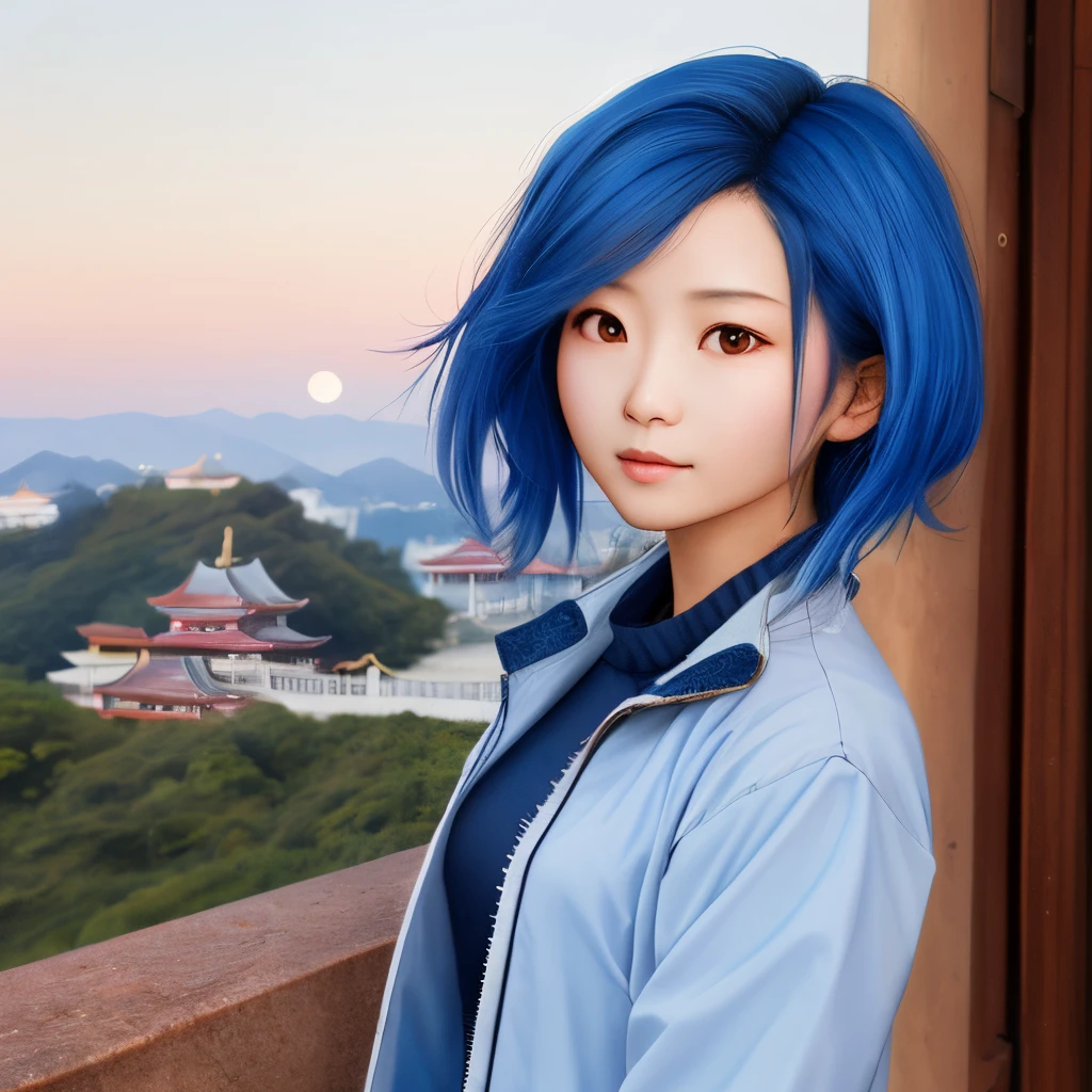 Miguel o'hara  blue haired beautiful Asian girl