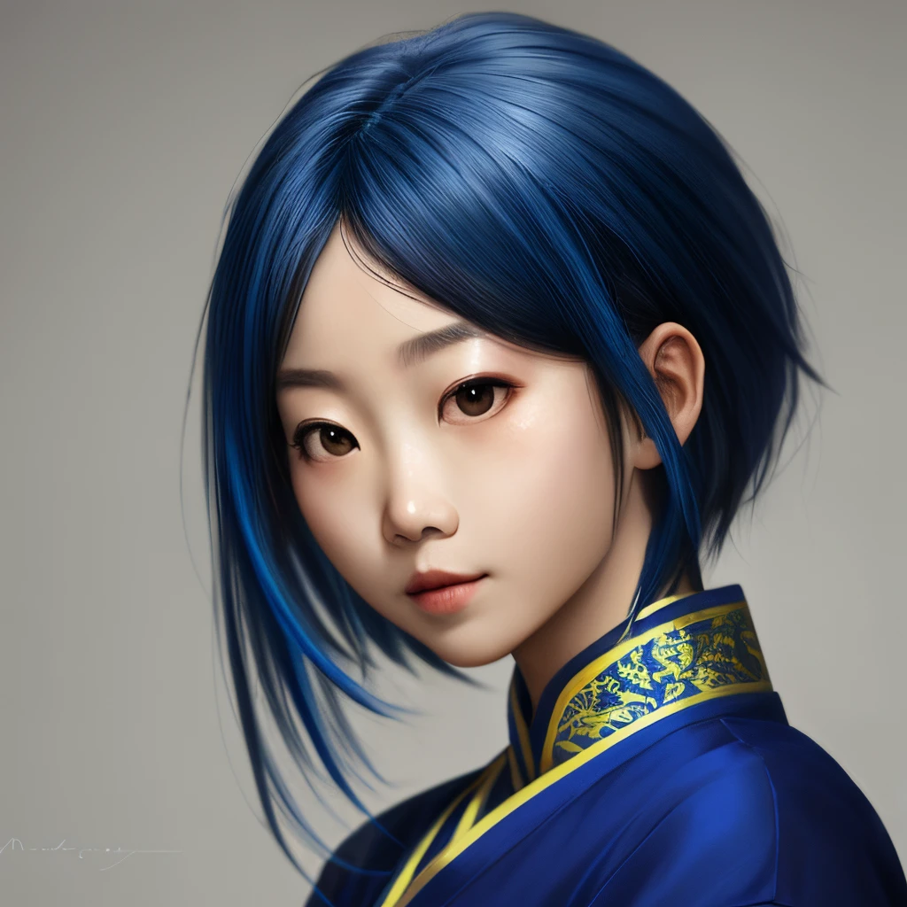 Miguel o'hara blue haired beautiful Asian girl
