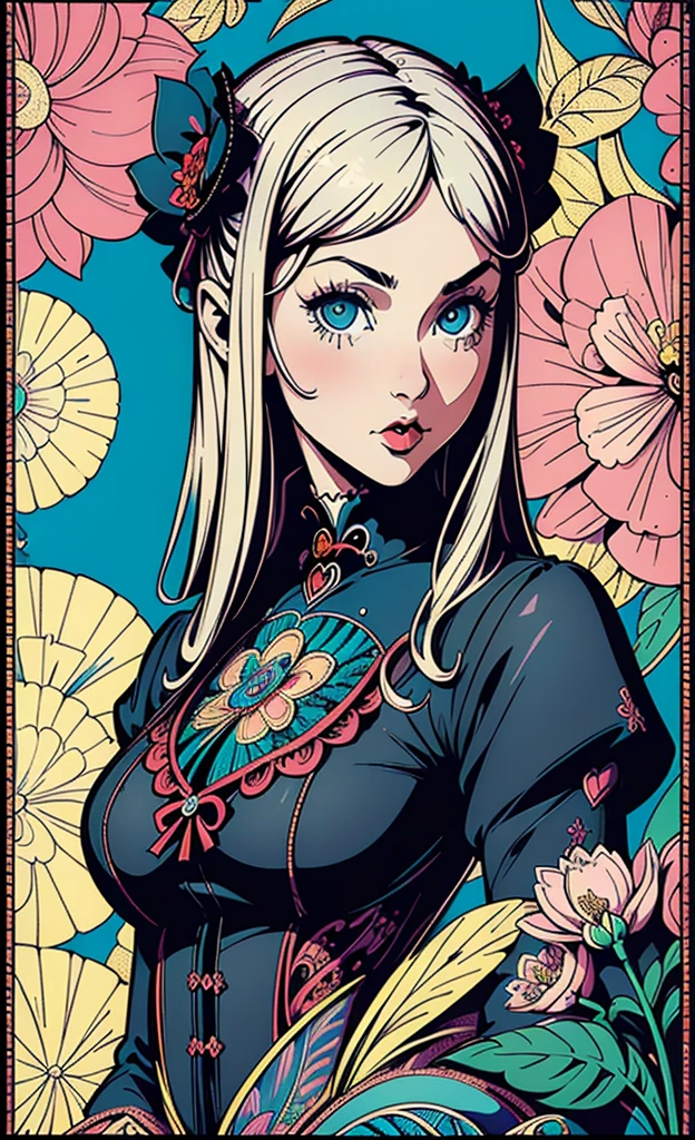 (masterpiece, top quality, best, official art, beautiful and aesthetic:1.2),
1girl, (pop art:1.4), (zentangle, flower effects:1.2), (art nouveau:1.1),(Gothic Lolita:1.3)