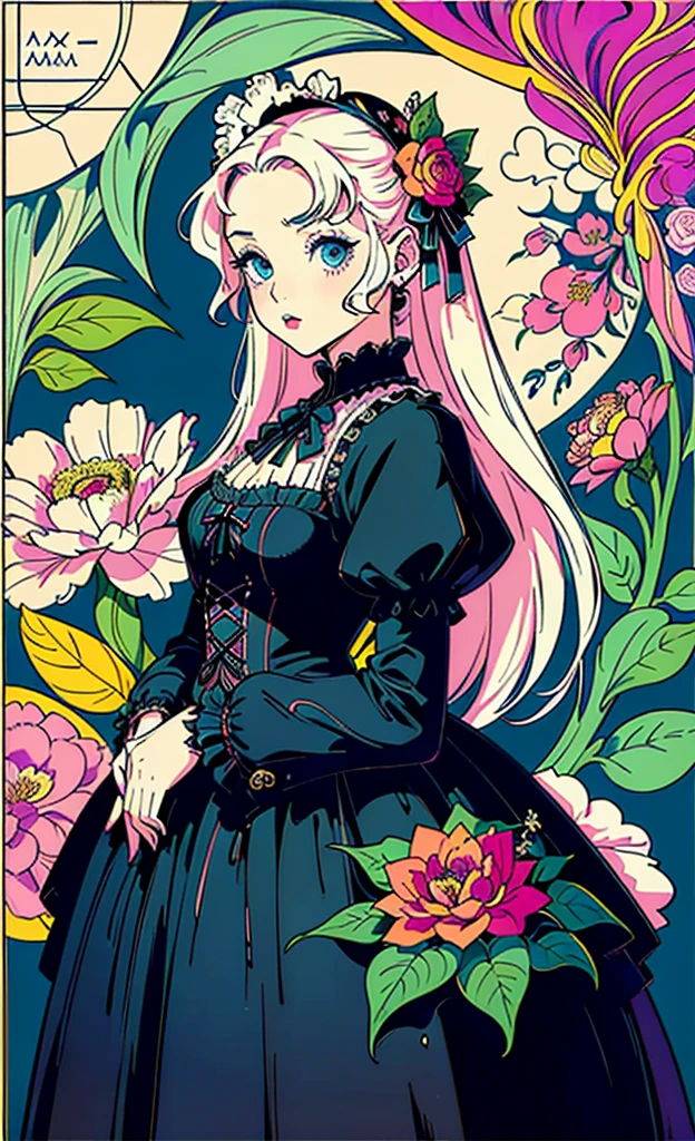 (masterpiece, top quality, best, official art, beautiful and aesthetic:1.2),
1girl, (pop art:1.4), (zentangle, flower effects:1.2), (art nouveau:1.1),(Gothic Lolita:1.3)