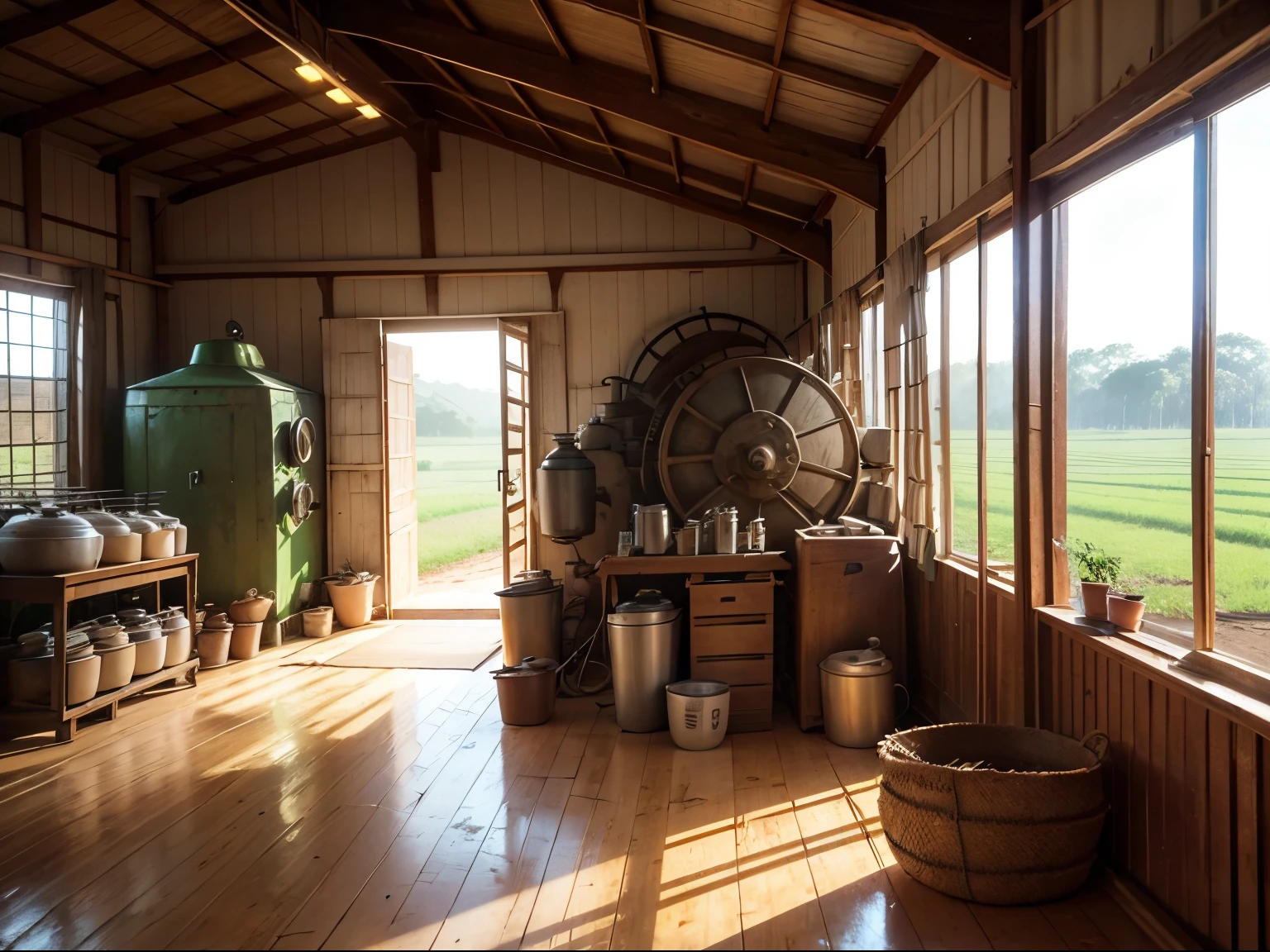 Indoor environment of a rural area containing a sugarcane grinding machine.