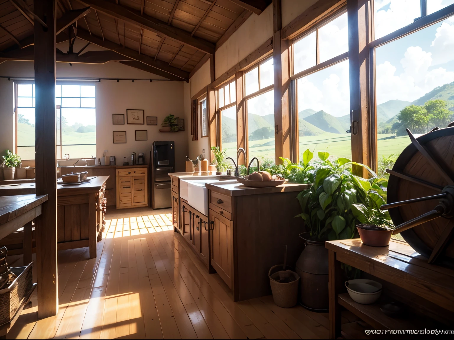 Indoor environment of a rural area containing a sugarcane grinder.
