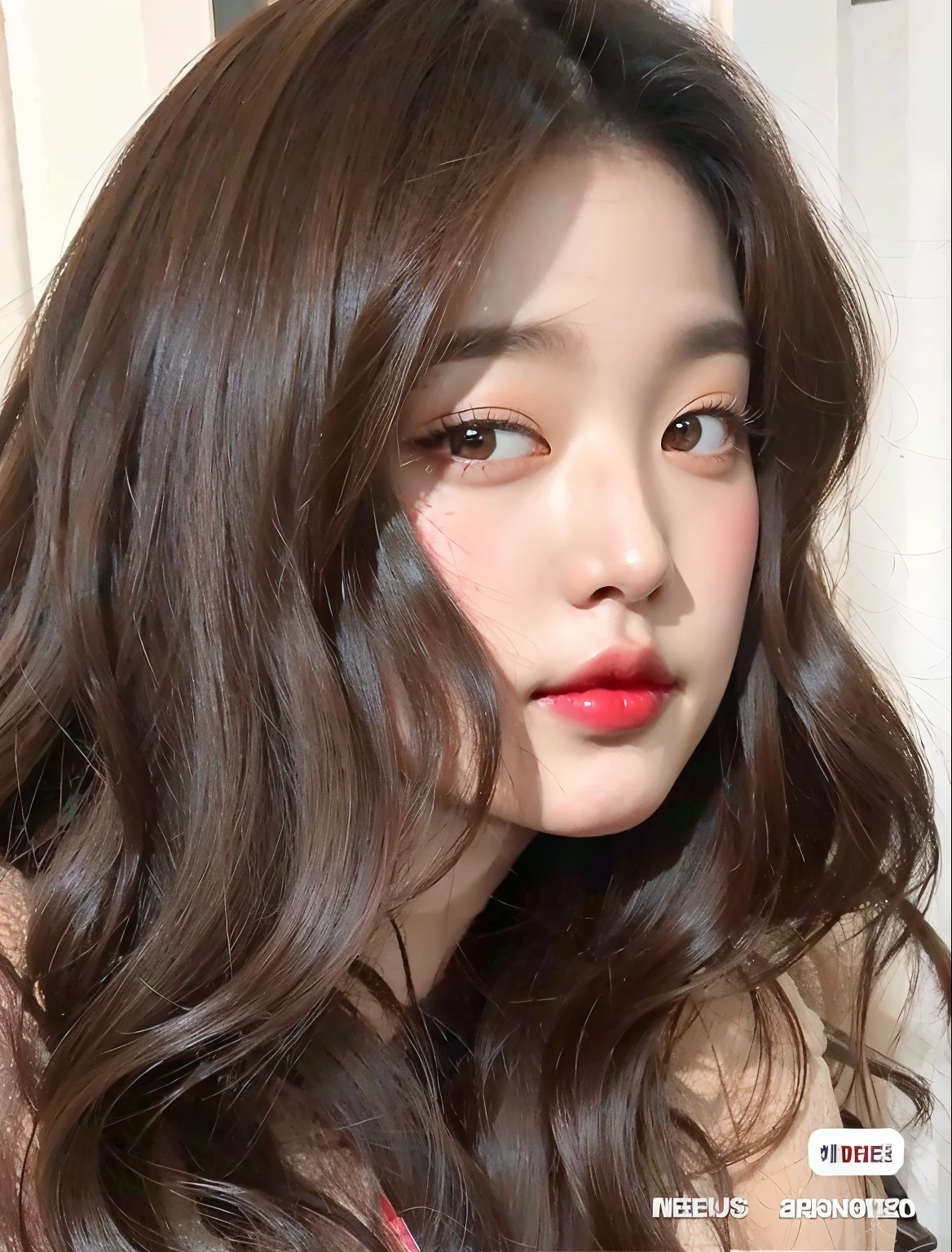 a closeup of a woman with long brown hair and red lipstick, maquillaje coreano popular, maquillaje popular de Corea del Sur, ulzzang, Rasgos de la cara coreana, coral brown hair, Beautiful aesthetic face, Chica coreana, Hermosa mujer surcoreana, dilraba dilmurat, Joven y adorable rostro coreano, Hermosa joven coreana, Wan adorable cara coreana, con cara redonda