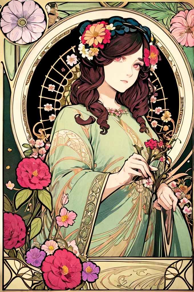 (art nouveau:1.25), Maximalism artstyle,neon theme,suprematism,beautiful detailed flower, beautiful detailed eyes,hyper detailed,flower,hyper quality,,eyes,flower and hair is same color,beautifuly color,face,her hair is becoming flower, flower,hair,flower,butterfly,,1girlkawaii,,high details, high quality,back light,hair and clothes is flower,upper body ,high quality,hair with body ,webbed dress, upper body, flower leg, flower hands,body with flower,    flower with clothes , dress with flower, , light particles,black background,  Hair with flower,small breast with flower,floating hair with flower,floating1girl,small breast,  marbling with hair and clothes, looking at viewer,original,arm down, paper cutting, black background, flower forground,  hair with flower,highres, hair with  flower,hair with flower ,hair,  wavy hair ,diffusion lighting, abstract,Butterfly with  body,   flower with hair, her hair is flower,big top sleeves, floating,pupils, [[hair over one eye]],dark