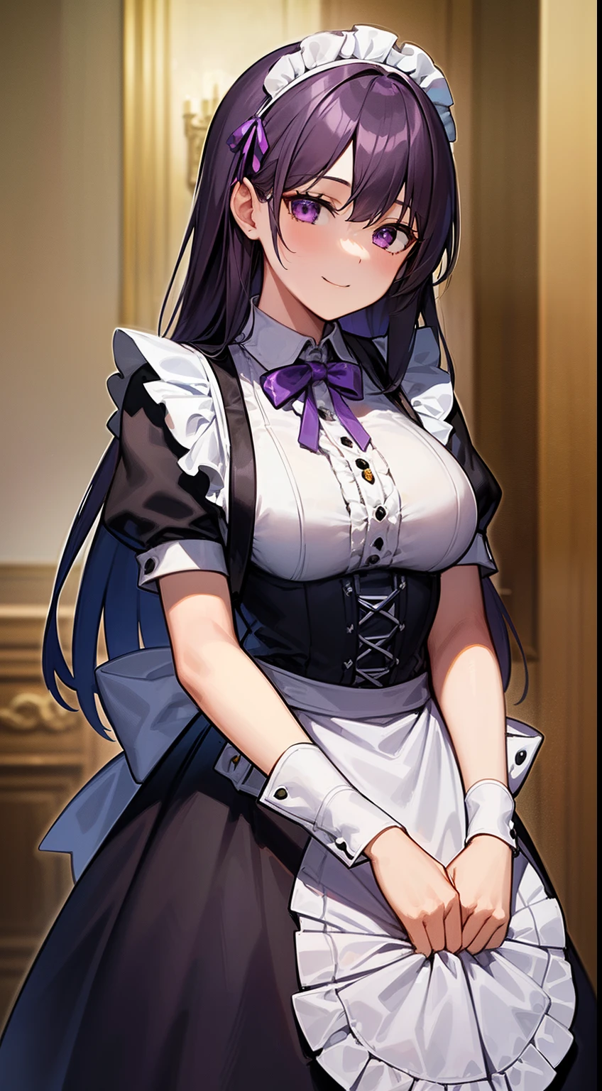 highest quality、solo、hifumi:1.5、sexyなhifumi,Goth style、White maid clothes、victorian maid outfit、sexy、Front view、Hands on the chest、standing