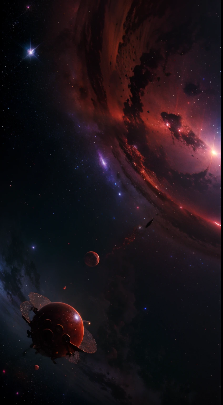 Bright red purple vacuum nebula, detailed interstellar space