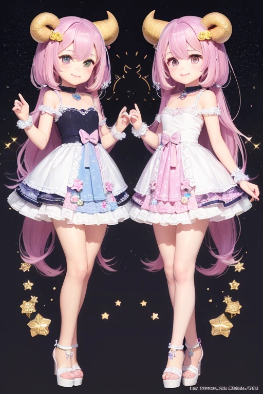 (Same character, front, side, back), (full body); 3d; cute; 3d toy art; toy art; anime style; glitter; horoscope sign Taurus; Bull details; ♉ symbol;