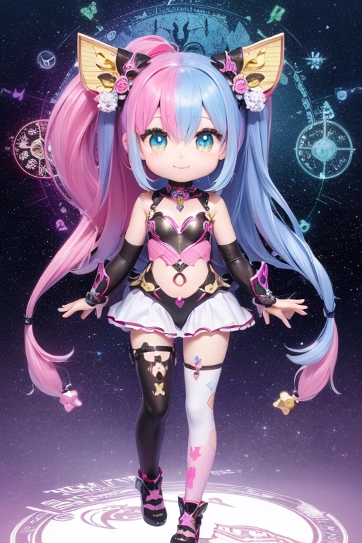 (Same character, front, side, back), (full body); 3d; cute; 3d toy art; toy art; anime style; glitter; horoscope sign Gemini; Twins details; ♊ symbol;