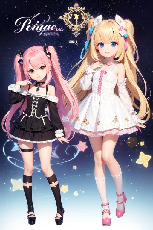 (Same character, front, side, back), (full body); 3d; cute; 3d toy art; toy art; anime style; glitter; horoscope sign Virgo; Virgin details; ♍ symbol