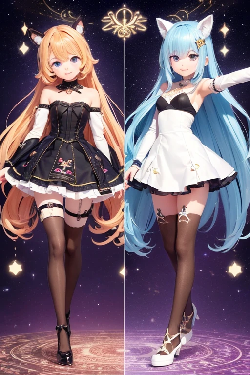 (Same character, front, side, back), (full body); 3d; cute; 3d toy art; toy art; anime style; glitter; horoscope sign Sagittarius; Archer details; ♐ symbol