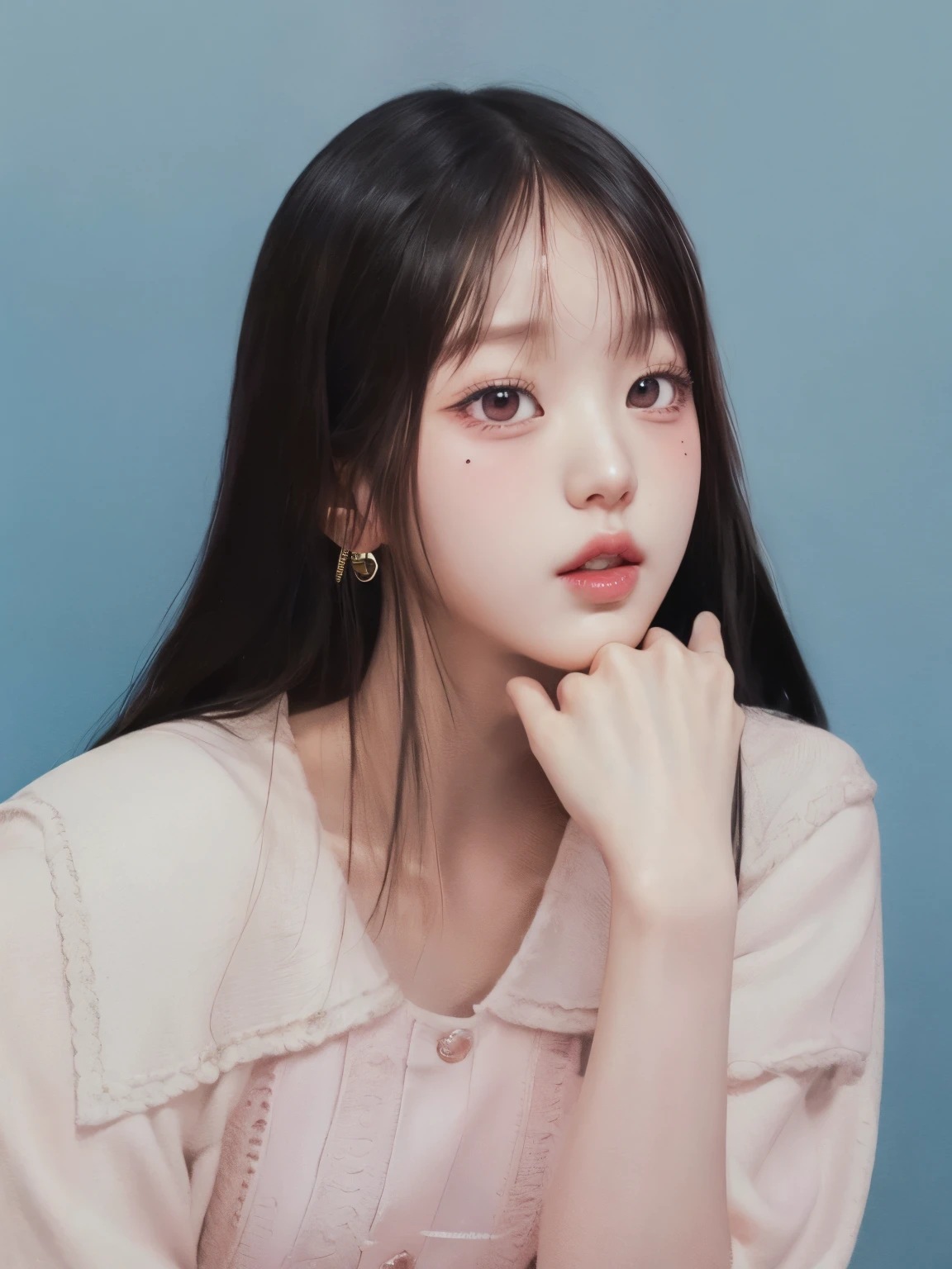 Un primer plano de una mujer con cabello largo y una camisa rosa, Retrato de Jossi de Blackpink, Jinyoung Shin, Jossi de Blackpink, Retrato Jisoo Blackpink, Jaeyeon Nam, Parque Ji-min, con cara redonda, ulzzang, Heonhwa Choe, Parque Roseanne de Blackpink, Wan adorable cara coreana, con cara linda - fina -