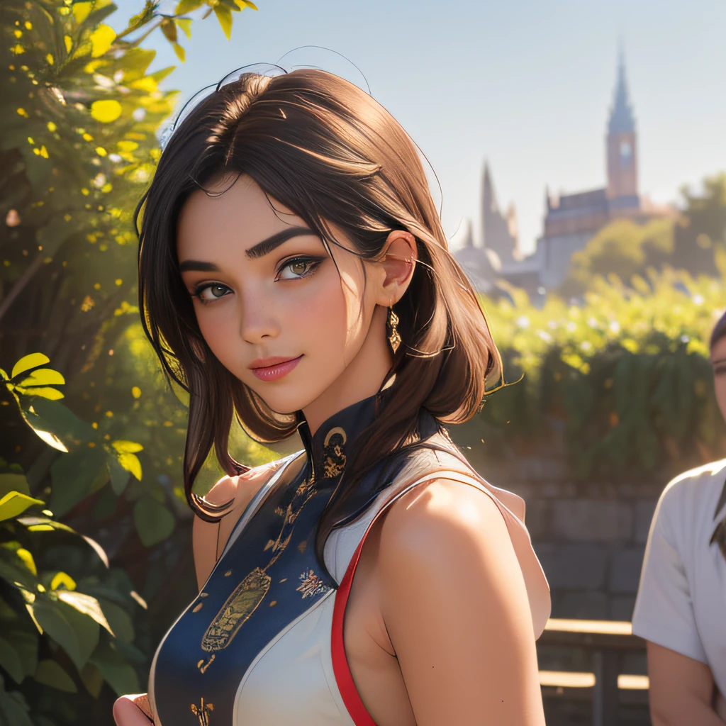 (Extremely detailed 8k wallpaper:2), (photo:2), (soigne Beautiful girl:2), (gives a lecture to friends:2), detailed (Face and eyes), (hyper realistic:1), (highly detailed:1), (epic realistic:1), rim light, (maximum details:1), cozy, (fullbody:1.3), (looking at viewer:2), (Woman's Attractive Qualities:2), (Attractive Woman:2), (Attractive:2), Smile, Intelligence, Empathy, Gracefulness, Sense of Style, Fitness, Grooming, Optimism, (Sensitivity:2), Sincerity, Romantic Gestures, Playfulness, Fashion Sense, (Sensuality:2), Charm, Modesty, Thoughtfulness, (Femininity:1), Flirtatiousness, Warmth, (Physical attractiveness:2), A beautiful smile, A love of life, strength and power, vulnerability, curiosity, wonder, love, (nature background:2), kawaii, waifu, Beautiful breasts, (attractive body:2), (Beautiful body:2), Beautiful pose, attractive pose, (Beautiful legs:1.0), (spread legs:1.0), (Beautiful clothes:1), (classic clothes:2), (elegant clothes:2), (European clothes:2), detailed clothes, (skirt:1), (blouse:1), (provocative pose)