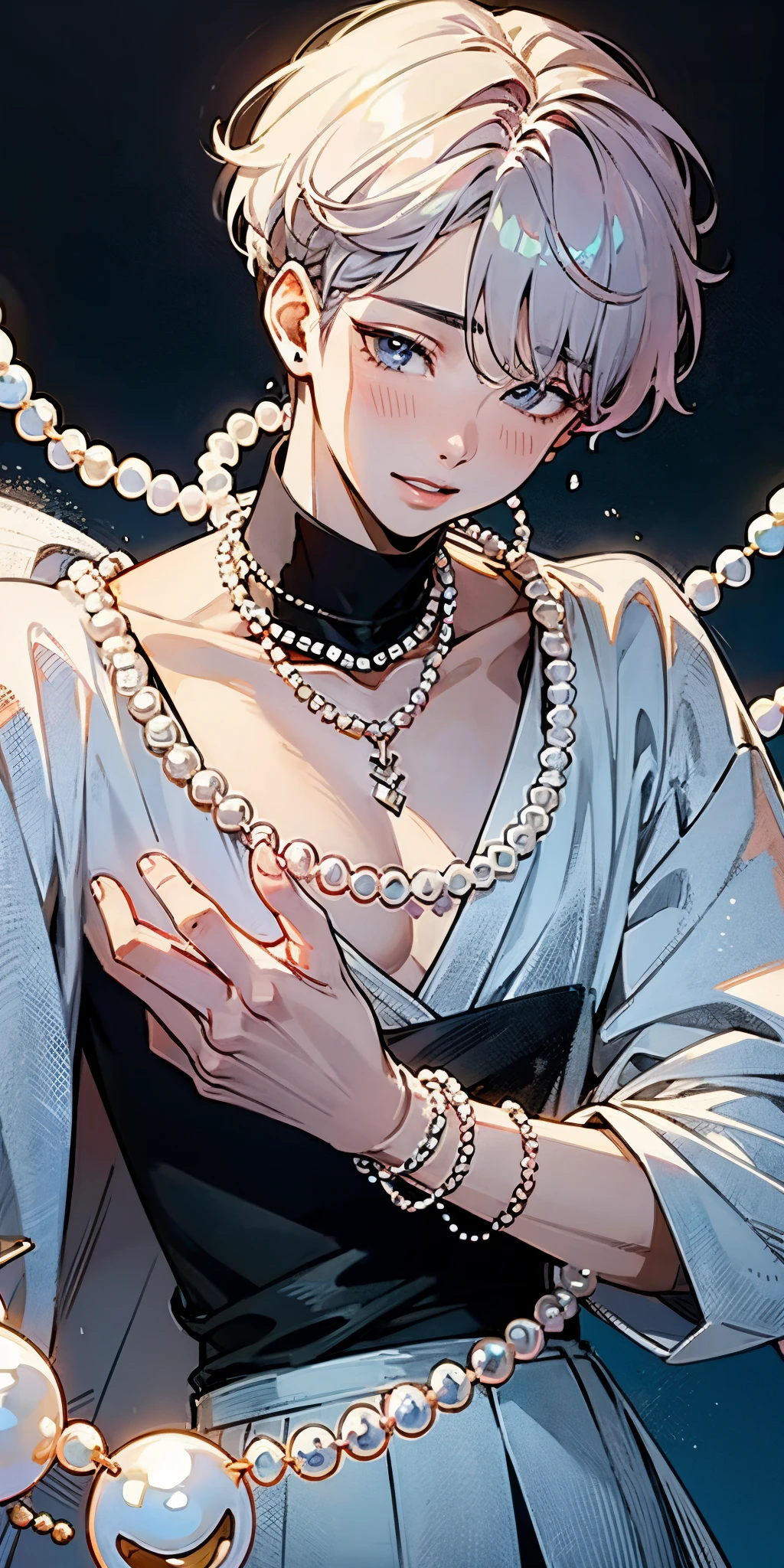 Jimin of bts using a pearls necklace