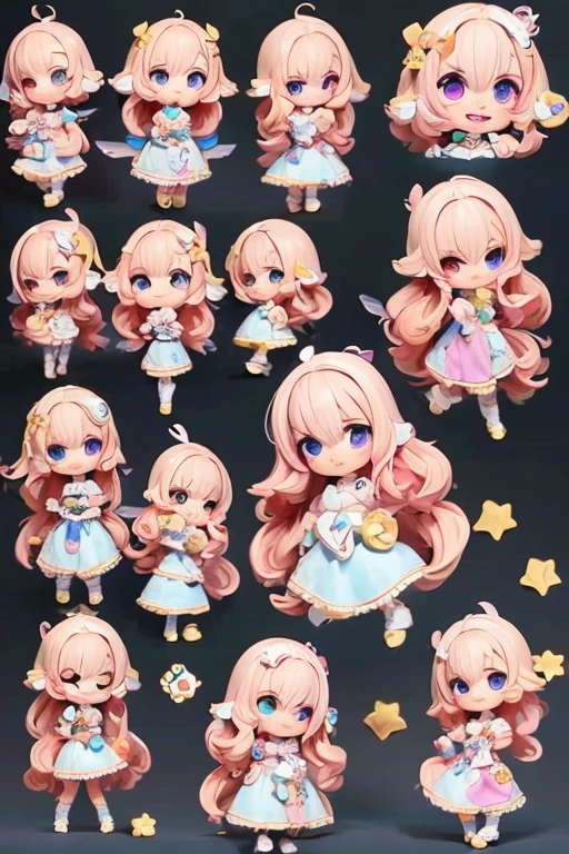 (Same character, front, side, back), (full body); 3d; cute; 3d toy art; toy art; anime style; glitter; horoscope sign Virgo; Virgin details; ♍ symbol