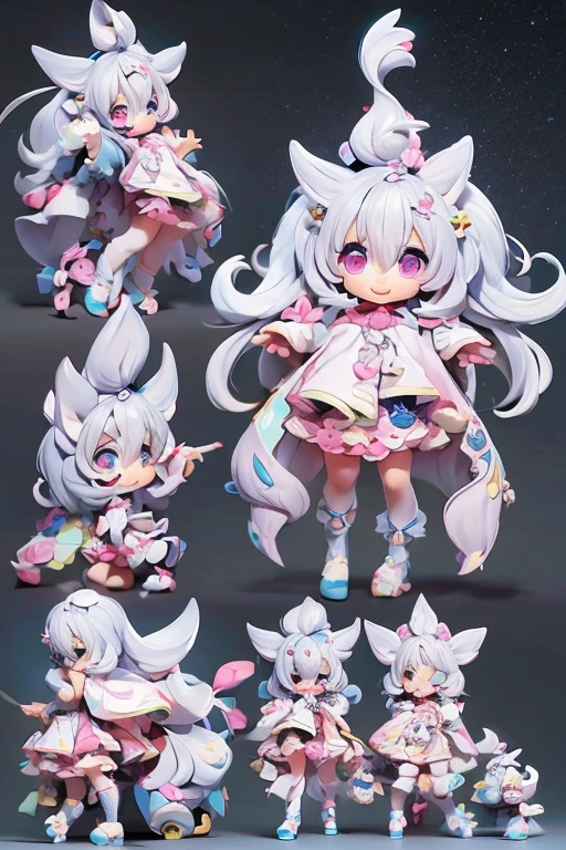 (Same character, front, side, back), (full body); 3d; cute; 3d toy art; toy art; anime style; glitter; horoscope sign Cancer; Crab details; ♋ symbol