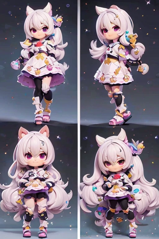 (Same character, front, side, back), (full body); 3d; cute; 3d toy art; toy art; anime style; glitter; horoscope sign Sagittarius; Archer details; ♐ symbol