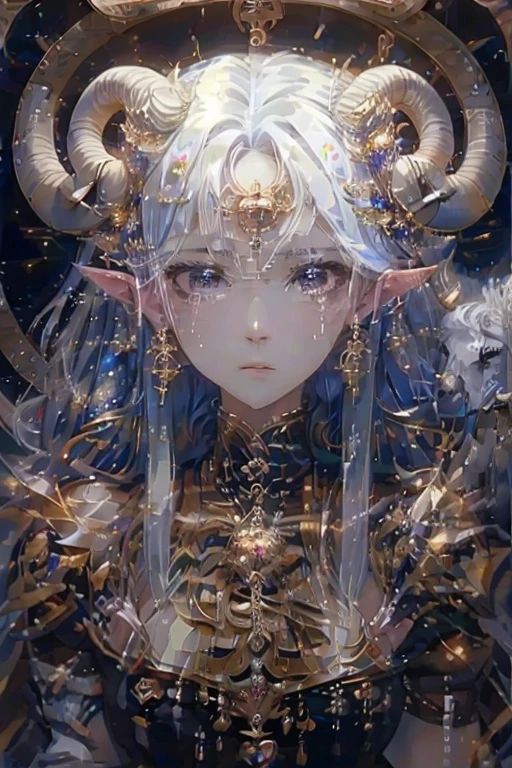 (Same character, front, side, back), (full body); 3d; cute; 3d toy art; toy art; anime style; glitter; horoscope sign Capricornus; Goat details; ♑ symbol