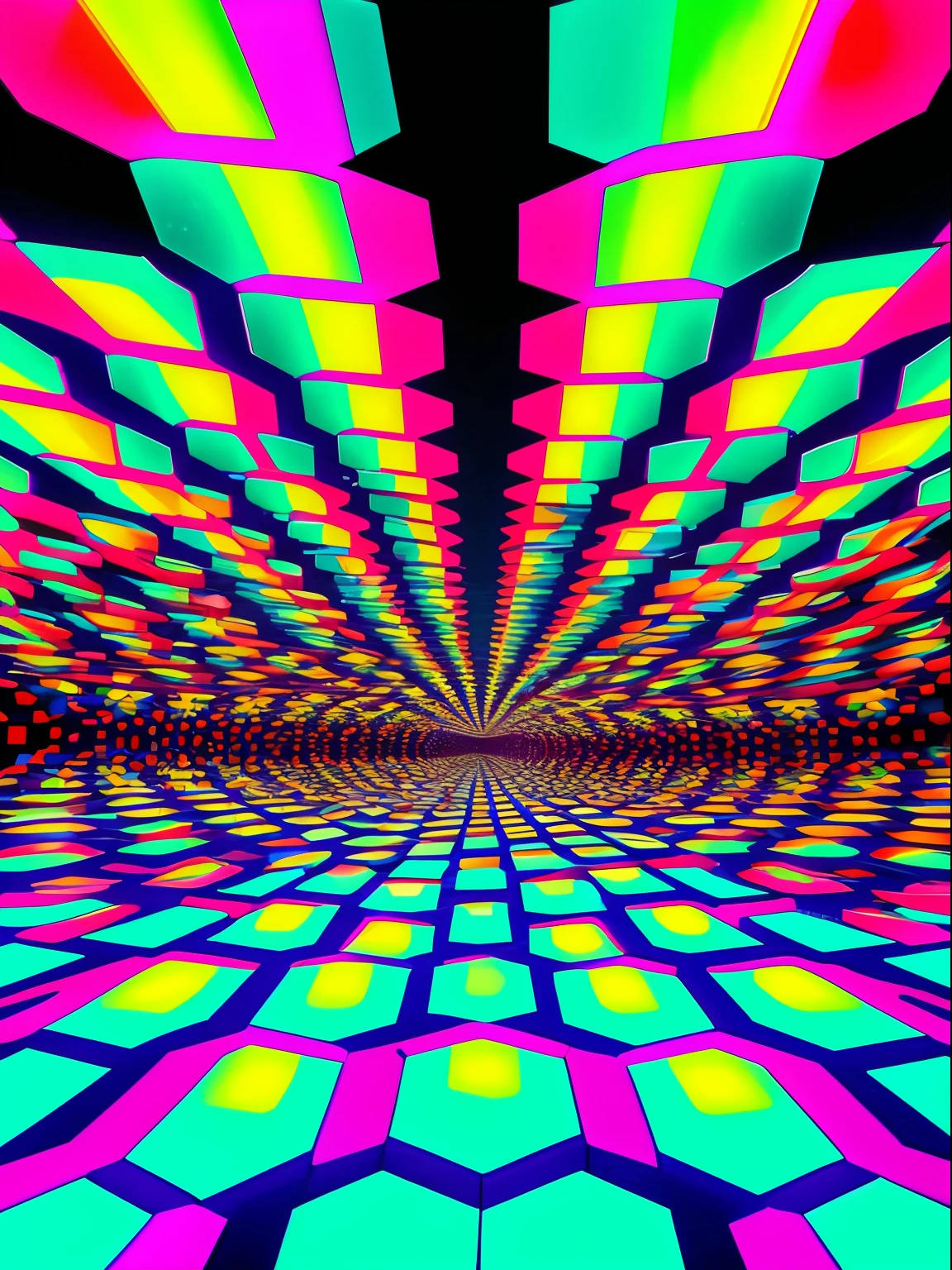 Digitale Kunst, von IrinaKapi. neonleuchtendes paradoxes Psychedelikum, magische multiversale Verzerrungen, optical illusion, swirling Hypercubes, Meisterwerk