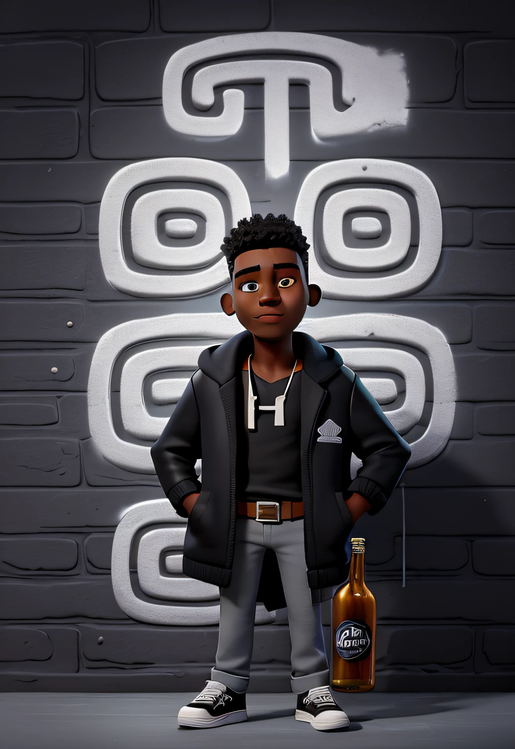 arafed man standing in front of a black wall with a bottle of beer, maximus jacobs, handsome hip hop young black man, inspired by Oluf Høst, smug look, inspired by Michel Kikoine, posed, key still, edited, a man wearing a black jacket, pexels contest winner, photo shoot, mid shot portrait, portrait image